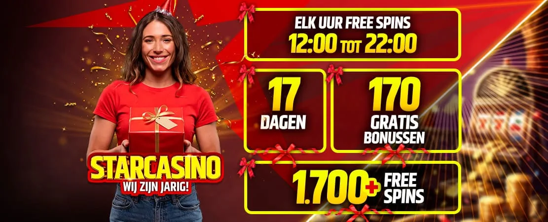 Hoera! Starcasino bestaat 1 jaar: Pak 17 dagen lang dagelijkse Free Spins! 🎁