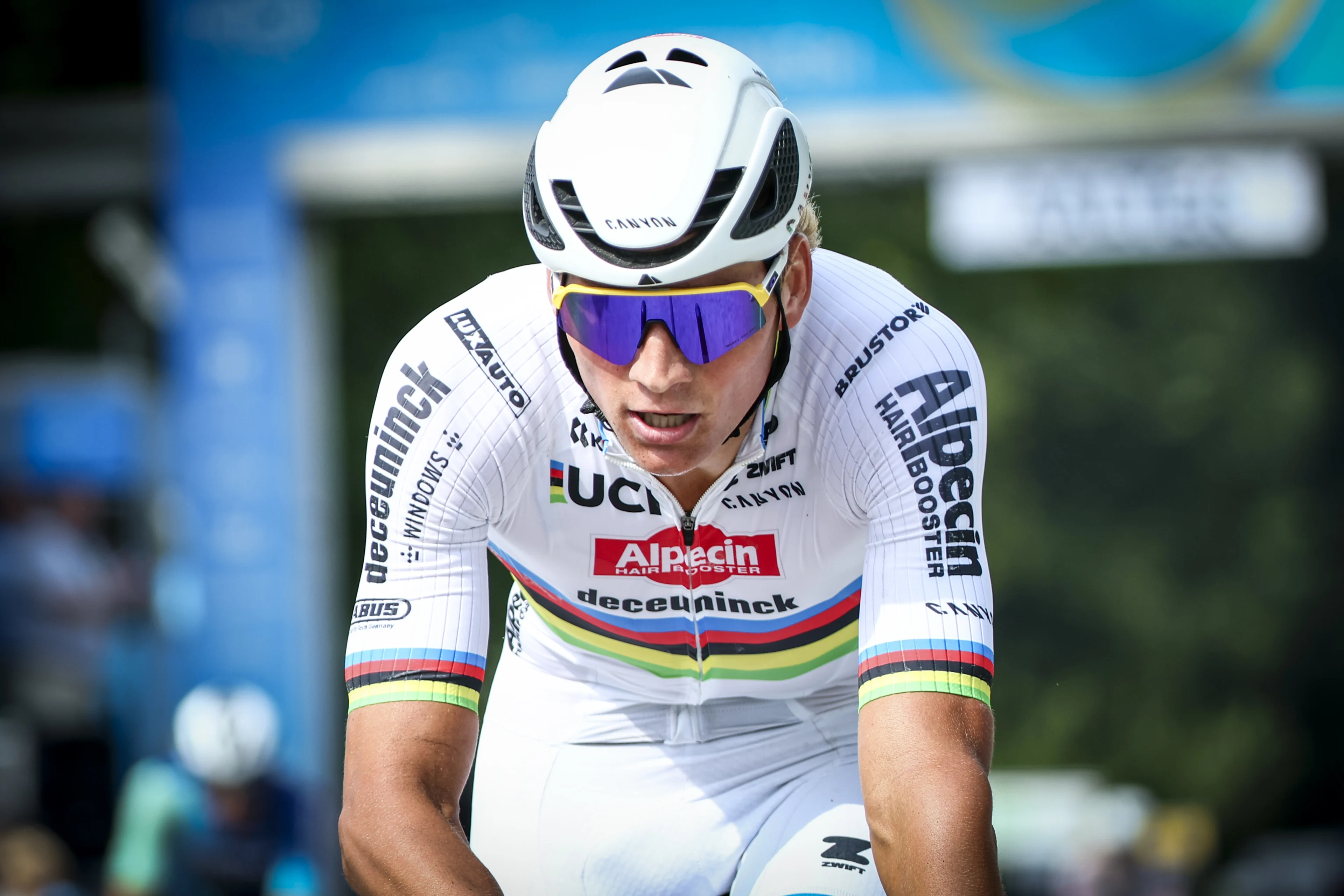 Dutch Mathieu van der Poel of Alpecin-Deceuninck pictured after the fourth stage of the 'Renewi Tour' multi-stage cycling race, from Oostburg to Aalter (178,5 km) on Saturday 31 August 2024. The five-day race takes place in Belgium and the Netherlands. BELGA PHOTO DAVID PINTENS