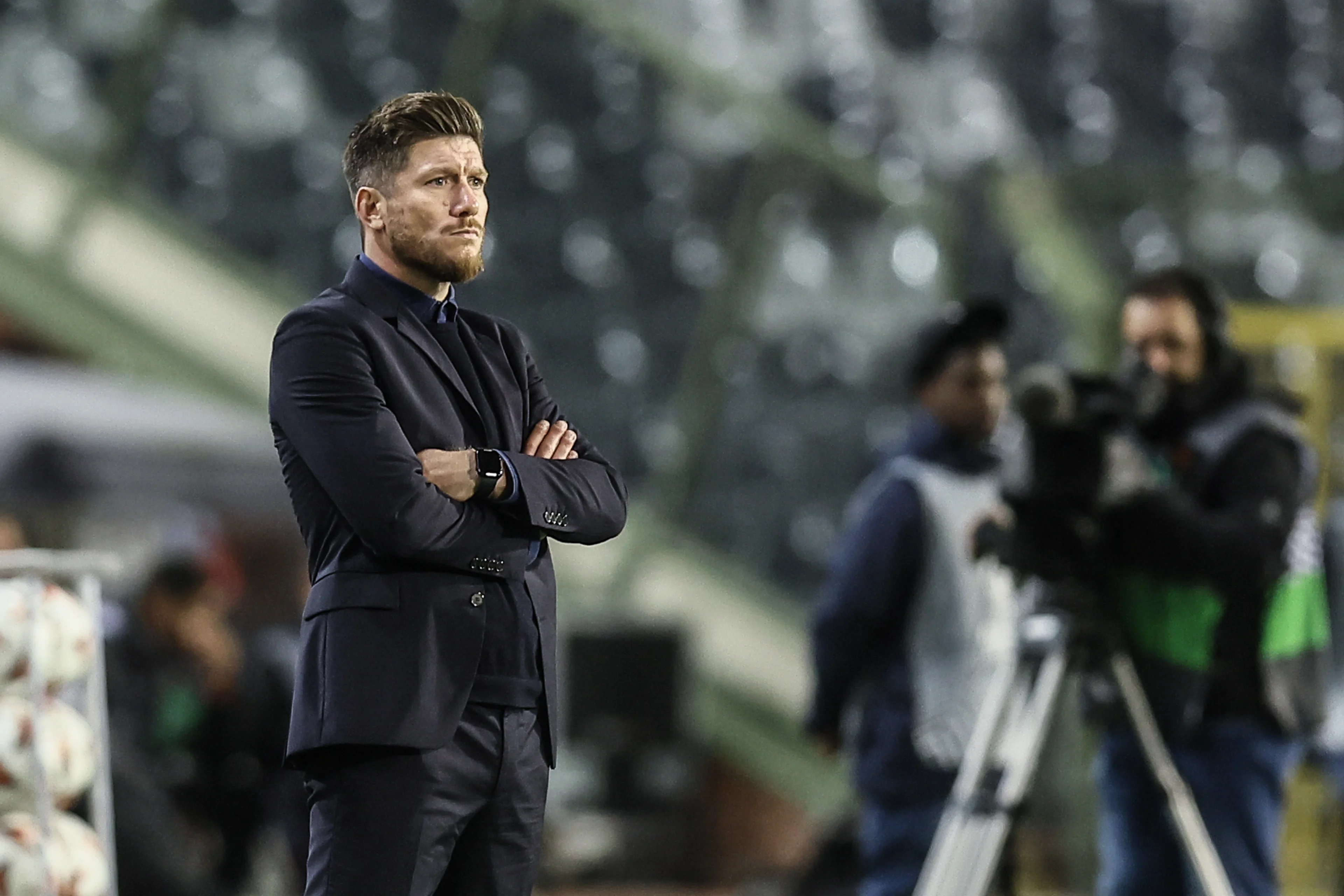 Union's head coach Sebastien Pocognoli pictured during a soccer match between Belgian team Royale Union Saint-Gilloise and Norwegian team Bodo/Glimt, Thursday 03 October 2024 in Brussels, on the second day of the UEFA Europa League tournament. BELGA PHOTO BRUNO FAHY