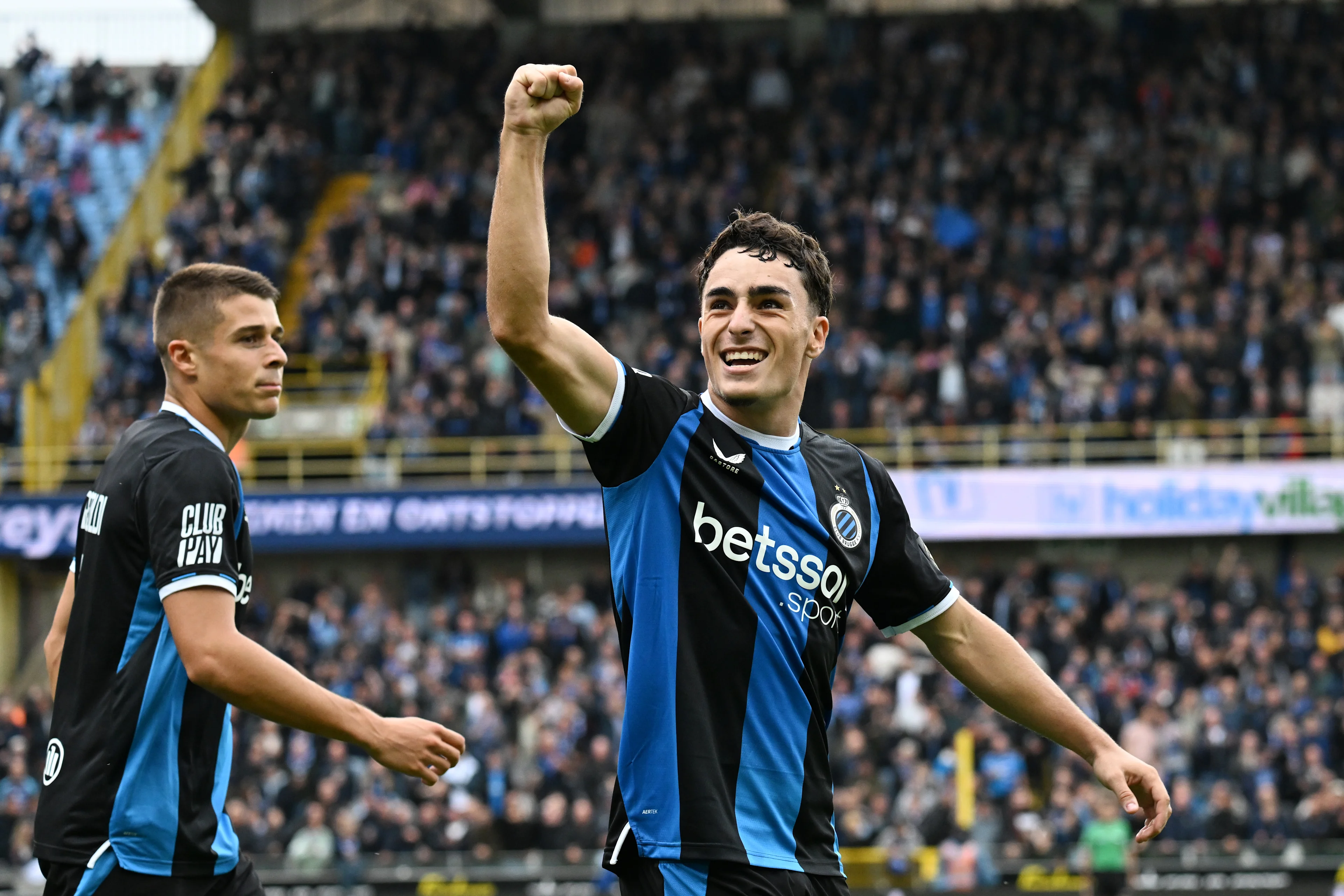 Club's Jan Virgili celebrates after scoring during a soccer match between Club Brugge and Royal Antwerp FC, Sunday 13 September 2026 in Brugge, on day 6 of the 2026-2027 'Jupiler Pro League' first division of the Belgian championship. BELGA PHOTO MAARTEN STRAETEMANS