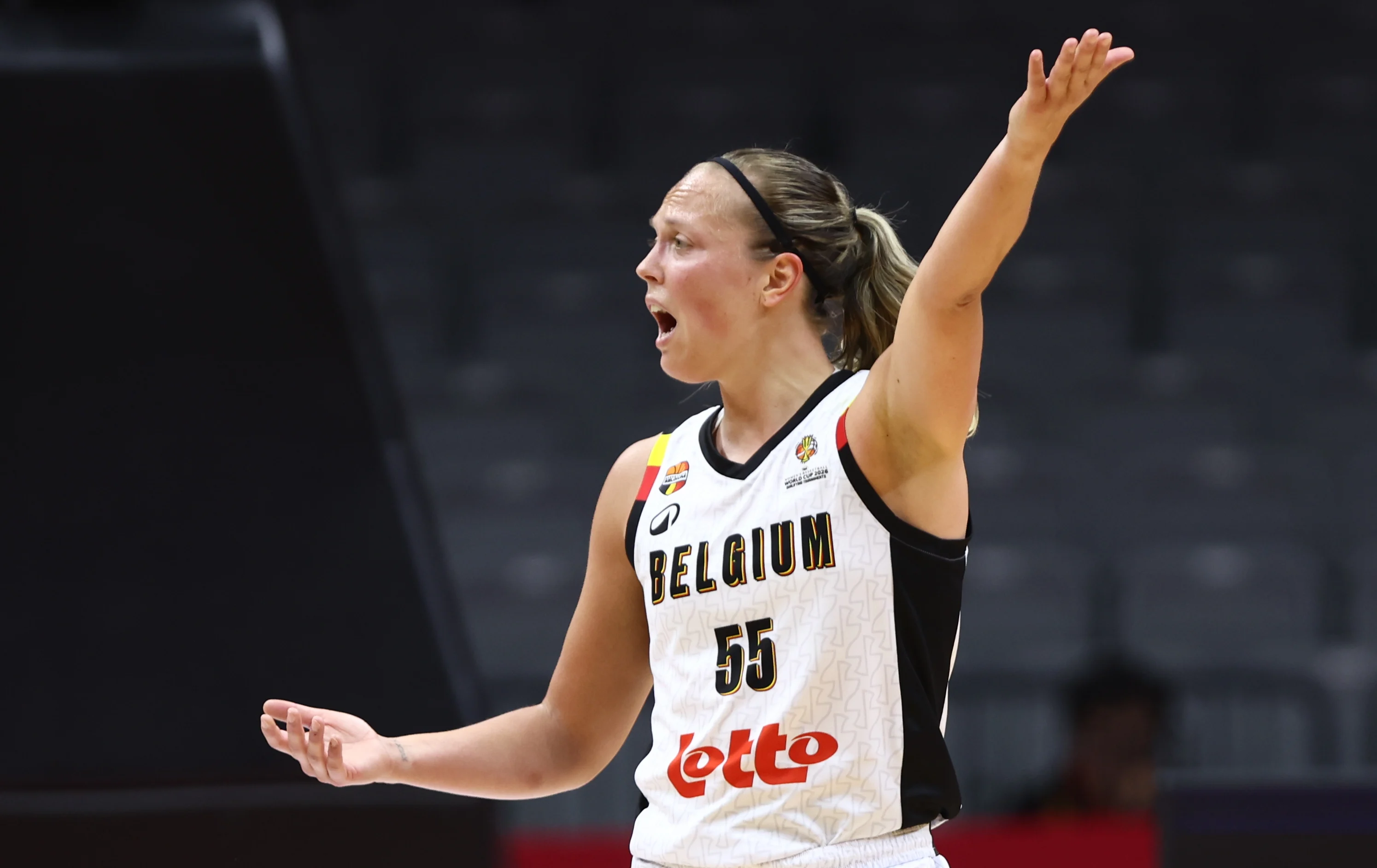 Belgium's Julie Allemand gestures during a basket game between Belgium's national team Belgian Cats and Mali, in Wuhan, China, on Saturday 14 March 2026, the third game (out of 5) of the qualifications phase for the World Cup Basket tournament. BELGA PHOTO NIKOLA KRSTIC
