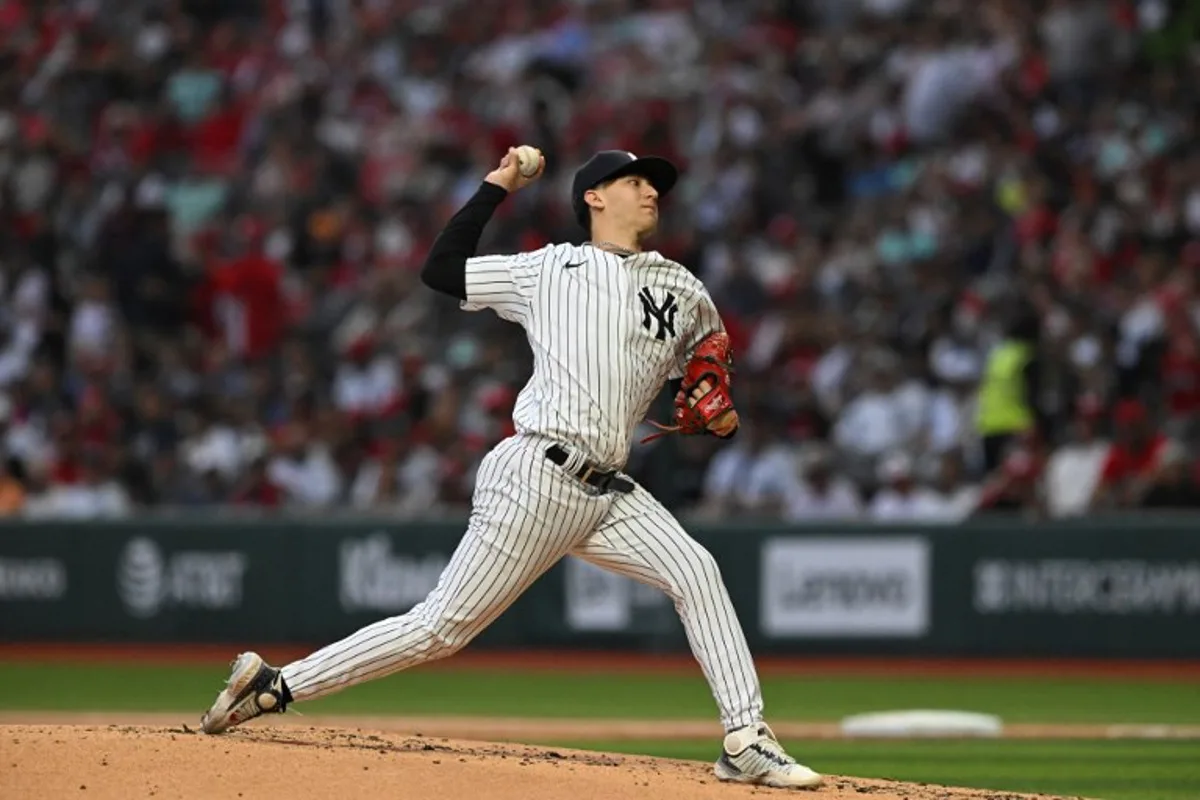 New York Yankees' pitcher Pat Roessler pitches the ball during the international friendly baseball game between the New York Yankees and Mexico Los Diablos Rojos at the Alfredo Harp Helu stadium in Mexico City on March 25, 2024.   Yuri CORTEZ / AFP