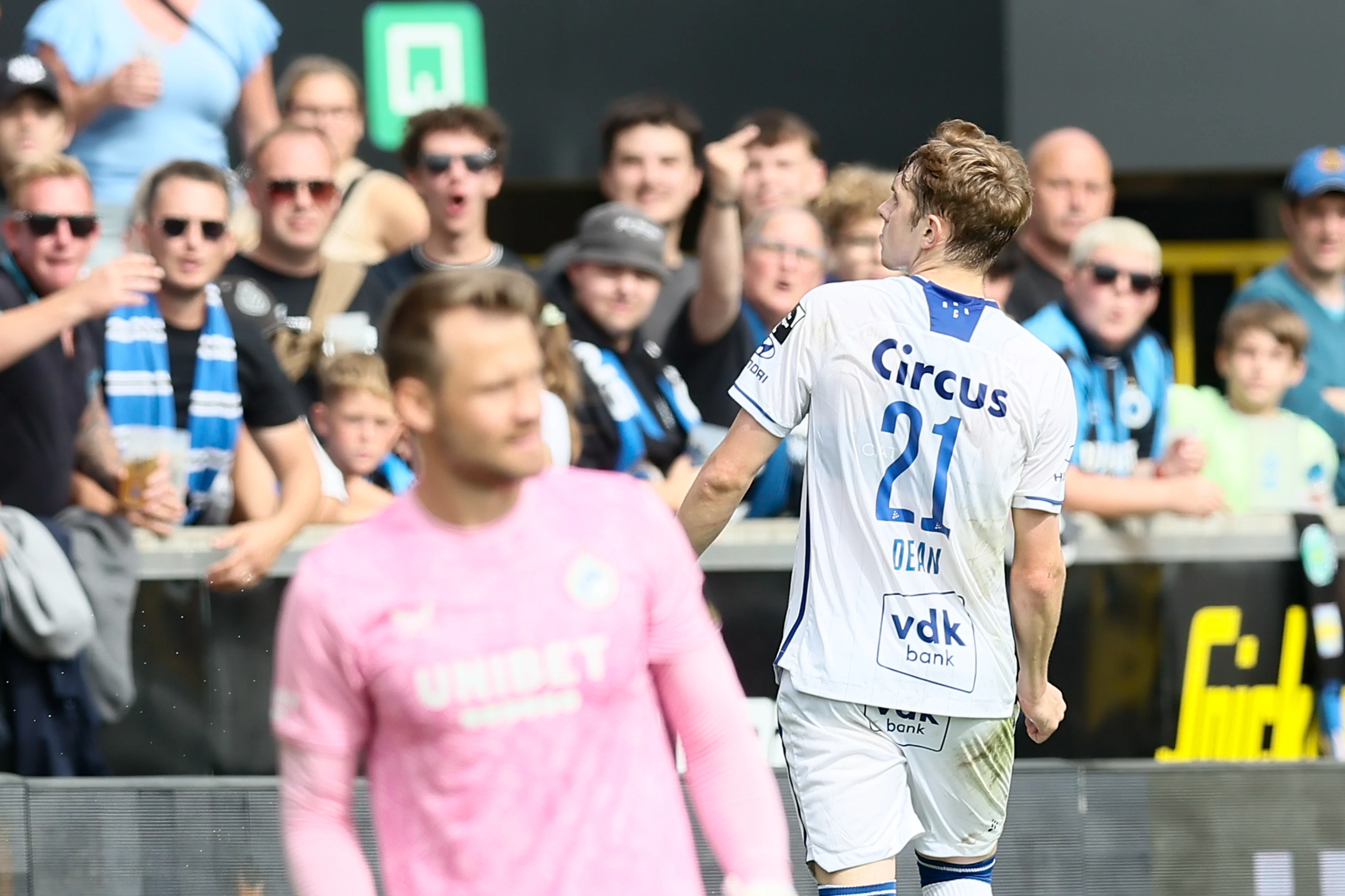 Gent's Max Dean celebrates after scoring during a soccer match between Club Brugge KV and KAA Gent, Sunday 22 September 2024 in Brugge, on day 8 of the 2024-2025 season of the 'Jupiler Pro League' first division of the Belgian championship. BELGA PHOTO BRUNO FAHY