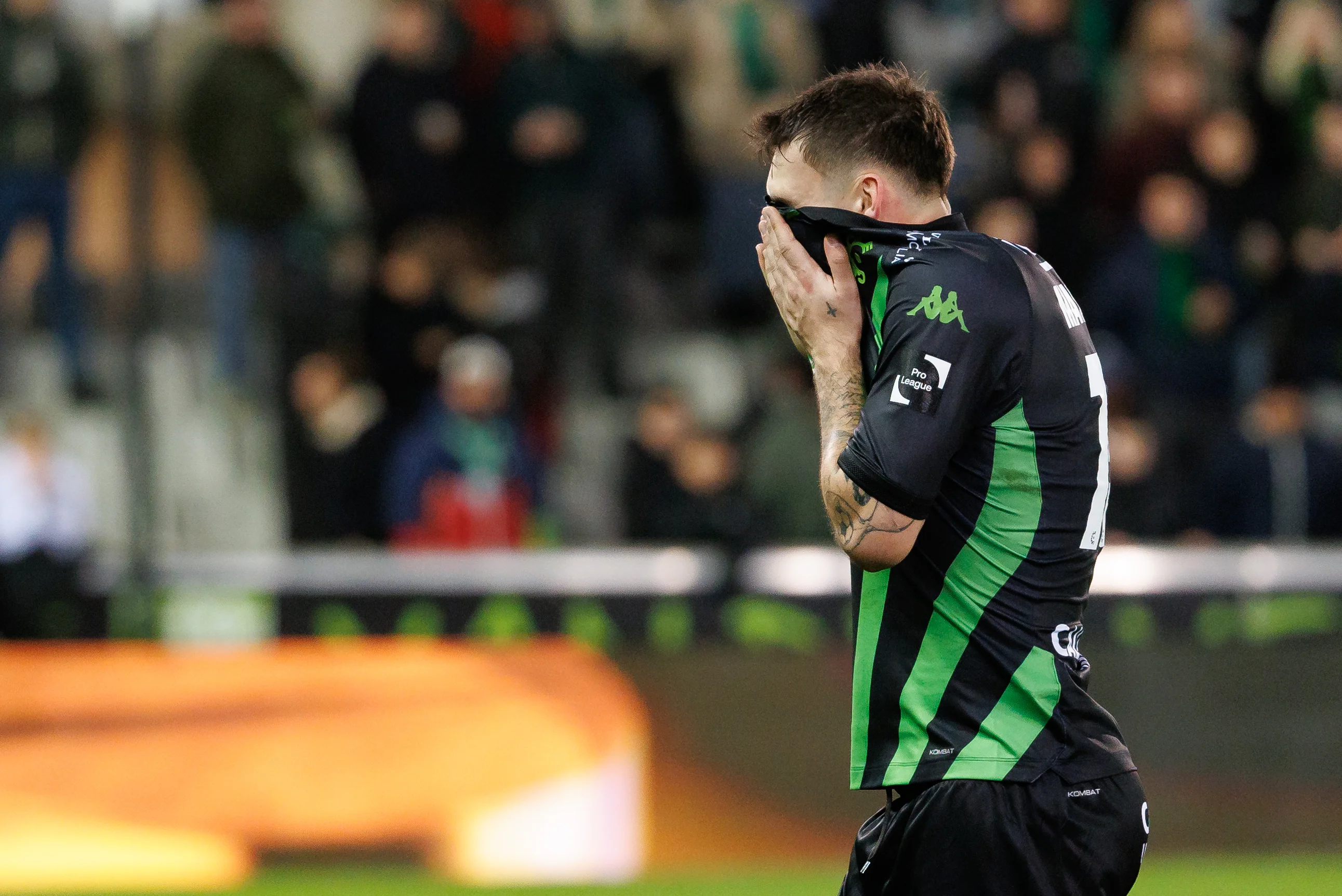 Cercle's Gary Magnee leaves the field after receiving a red card during a soccer match between Cercle Brugge and Royale Union SG, Sunday 08 December 2024 in Brugge, on day 17 of the 2024-2025 season of the 'Jupiler Pro League' first division of the Belgian championship. BELGA PHOTO KURT DESPLENTER