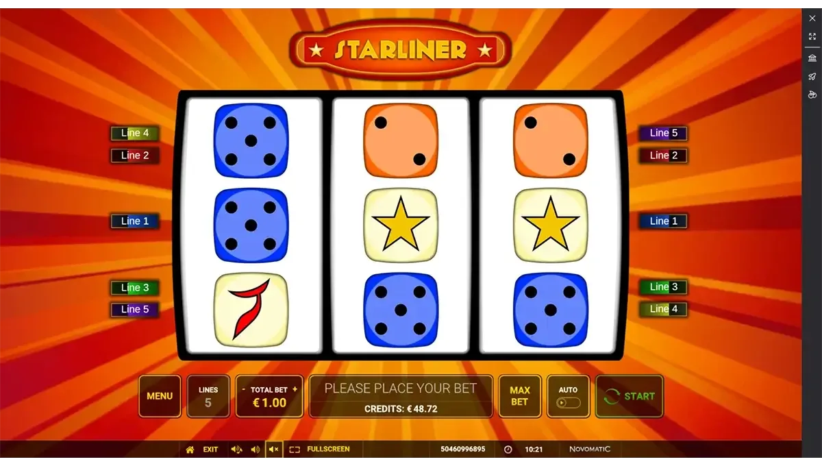 Starliner gameplay by Greentube with retro reels, space-themed symbols, and a vintage interface inspired by classic slots.