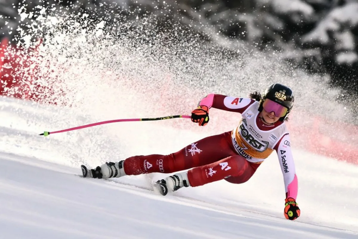 Austria's Stephanie Venier competes during the Women's Super G event of FIS Alpine Skiing World Cup in La Thuile, Italy on March 13, 2025.  Marco BERTORELLO / AFP