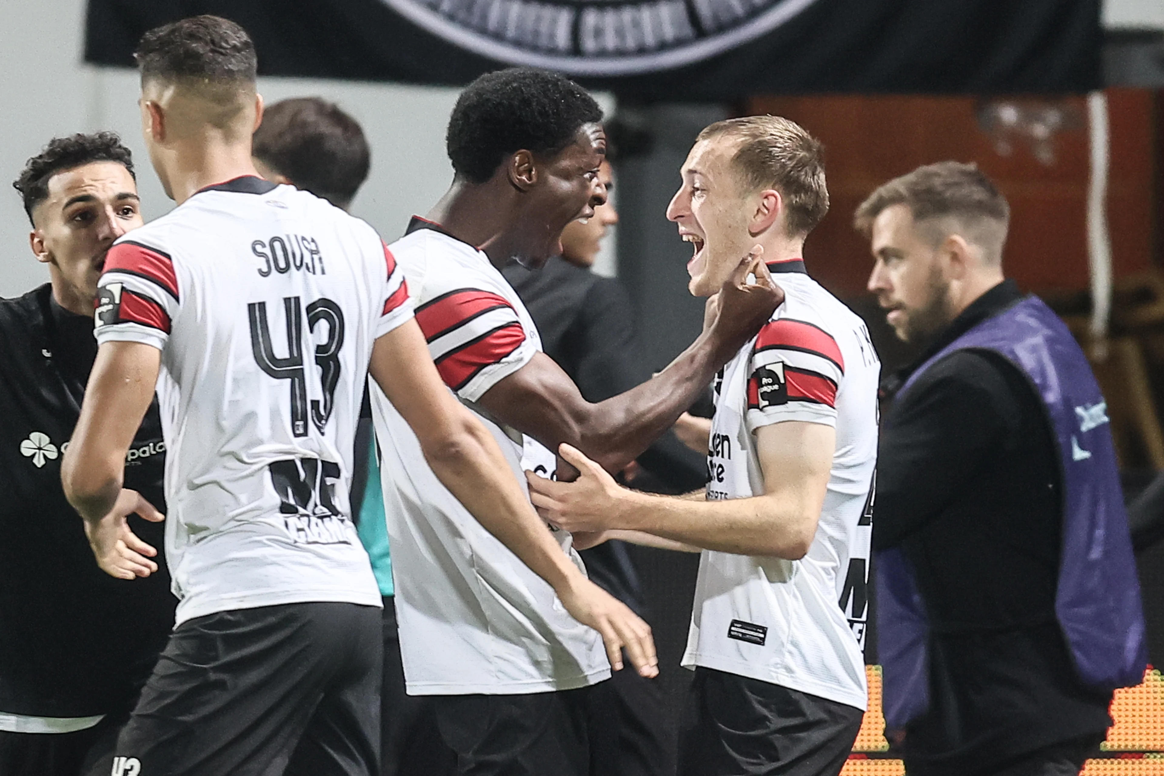 Rwdm's Pjotr Kestens celebrates after scoring during a soccer match between RWD Molenbeek and KMSK Deinze, Saturday 26 October 2024 in Brussels, on day 9 of the 2024-2025 'Challenger Pro League' 1B second division of the Belgian championship. BELGA PHOTO BRUNO FAHY