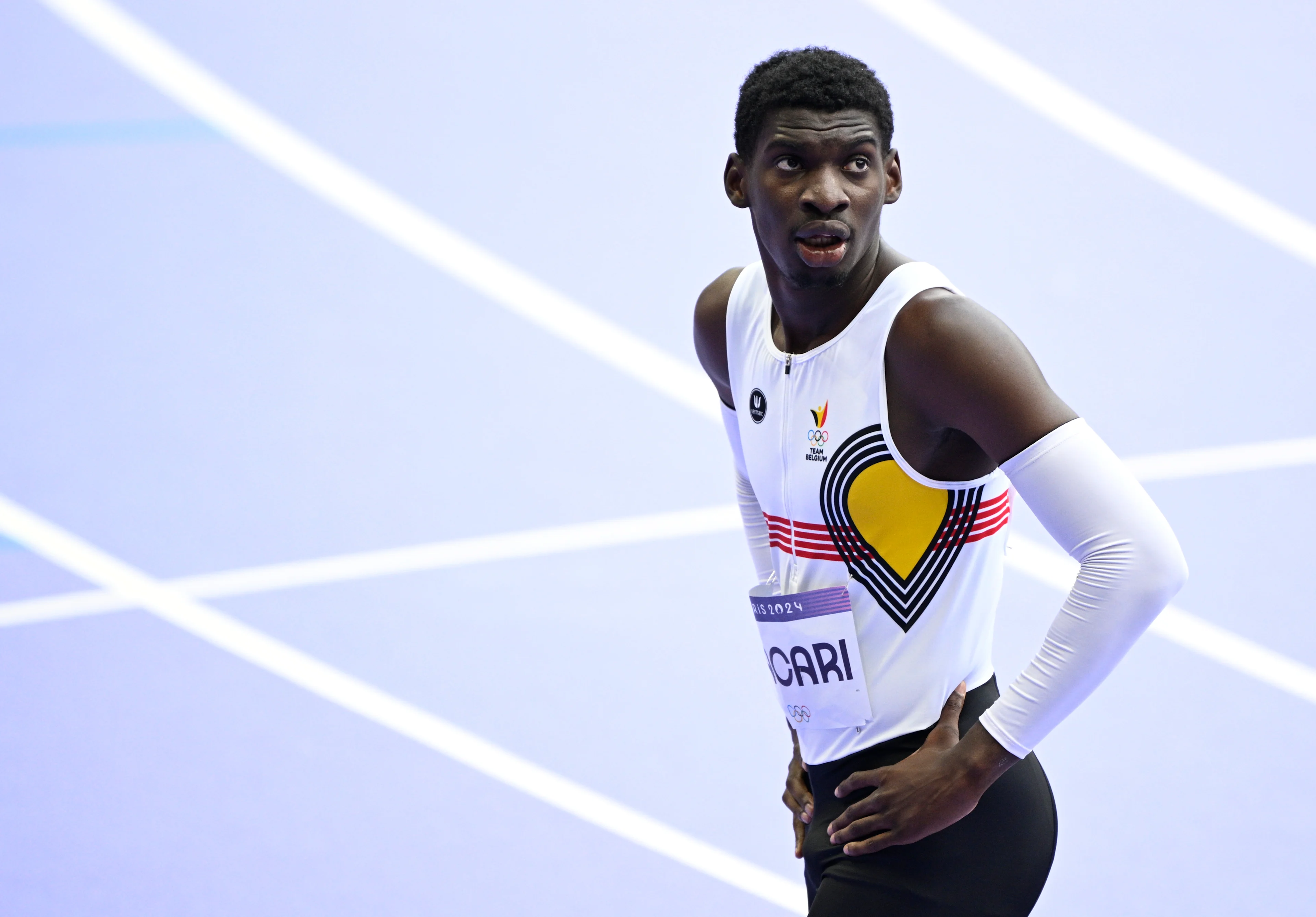 Belgian athlete Elie Bacari pictured after the Men's 110m hurdles round 1 of the athletics competition at the Paris 2024 Olympic Games, on Sunday 04 August 2024 in Paris, France. The Games of the XXXIII Olympiad are taking place in Paris from 26 July to 11 August. The Belgian delegation counts 165 athletes competing in 21 sports. BELGA PHOTO JASPER JACOBS