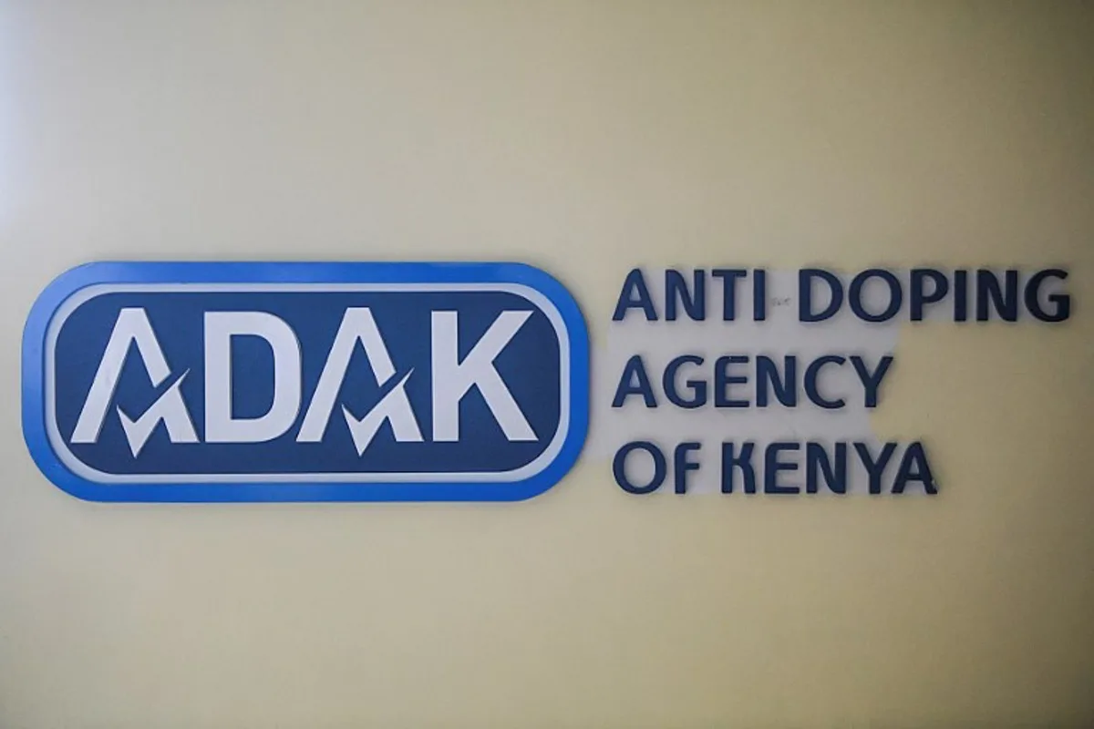 A general view of the Anti Doping Agency of Kenya (ADAK) logo outside their offices in Nairobi, on November 1, 2022.  Simon MAINA / AFP