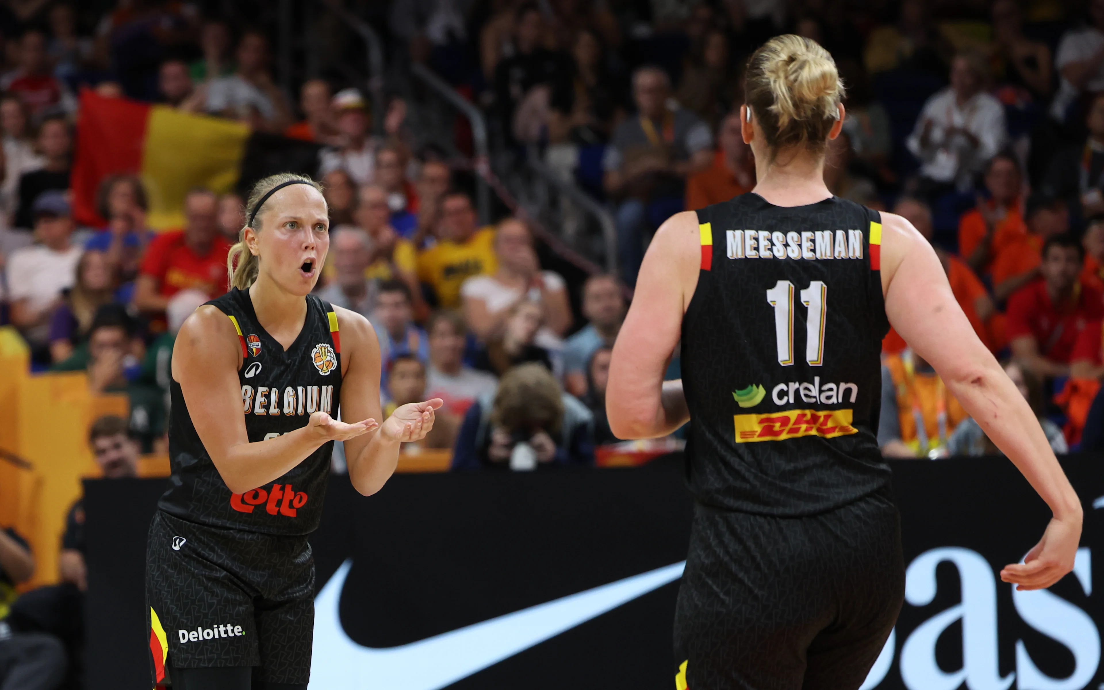 Belgium's Julie Allemand celebrates during a game between Belgian national basketball team Belgian Cats and Puerto Rico, game 2 of the group phase at the FIBA Women's Basketball World Cup, on Sunday 6 September 2026, in Berlin, Germany. The FIBA Women's Basketball World Cup takes place in Berlin from 4 to 23 September 2026. BELGA PHOTO VIRGINIE LEFOUR
