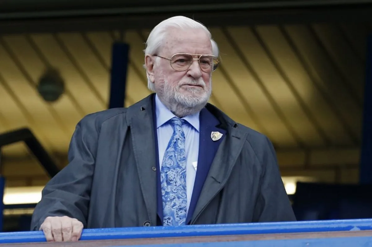 Former Chelsea chairman Ken Bates awaits kick off in the English Premier League football match between Chelsea and Sunderland at Stamford Bridge in London on May 21, 2017. Ian KINGTON / AFP