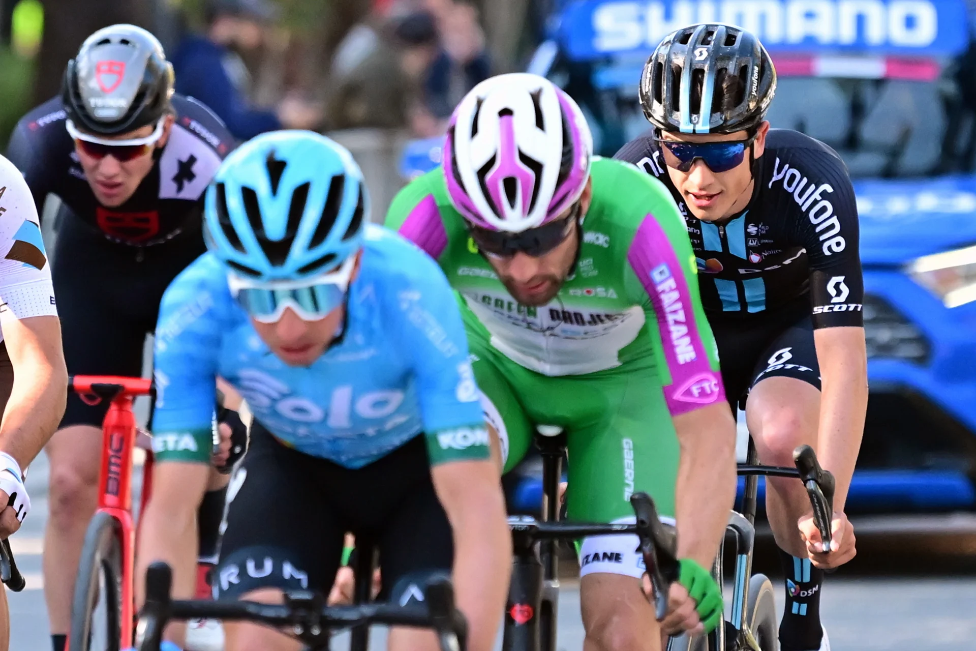 Belgian Henri Vandenabeele of Team DSM (R) pictured in action during stage 7, the final stage of the Tirreno-Adriatico cycling race, 154 km from and to San Benedetto del Tronto, in Italy, Sunday 12 March 2023. BELGA PHOTO DIRK WAEM