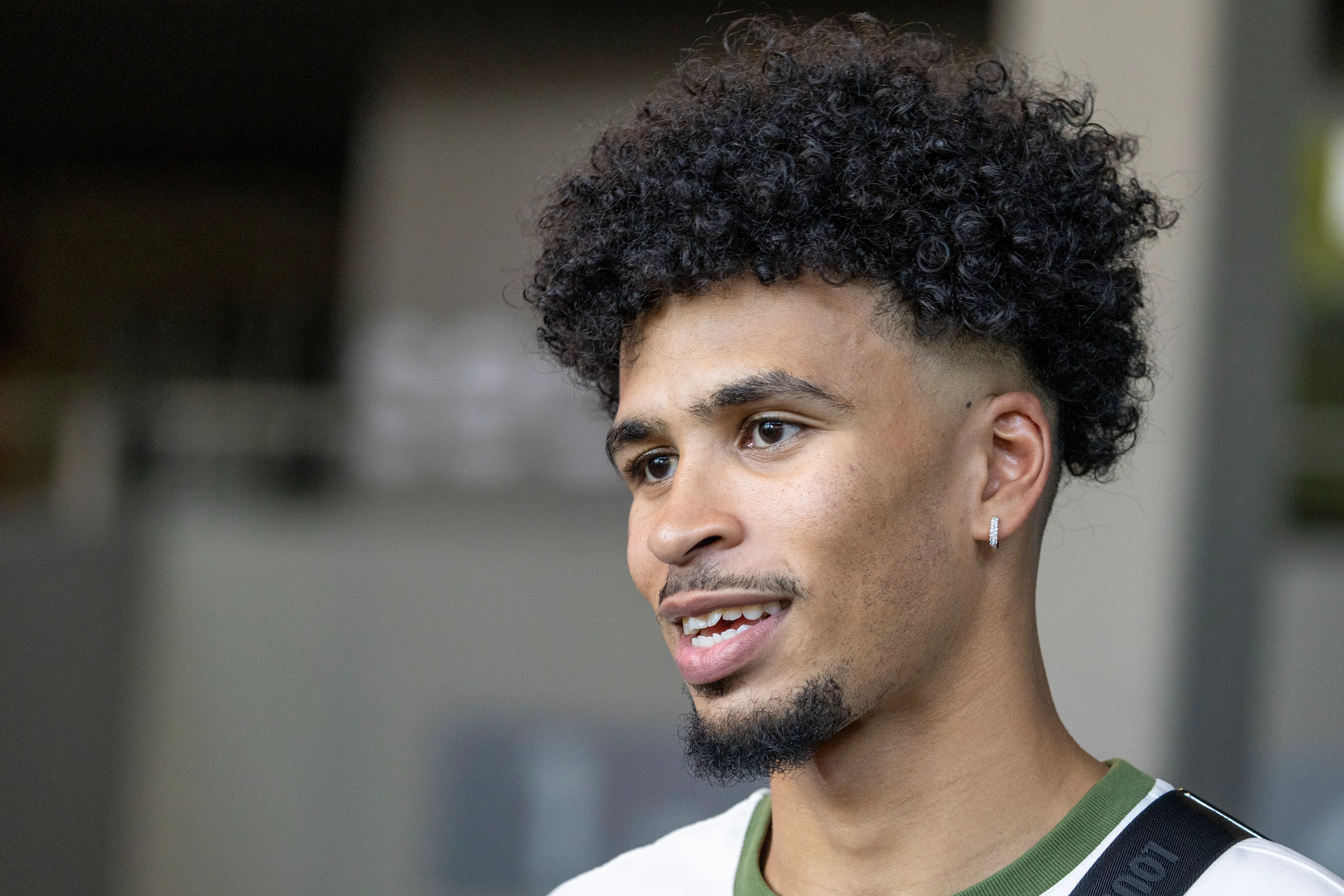 Belgian NBA-player Toumani Camara pictured during a press vision and avant-premiere of the documentary 'The Belgian Dream', at Kinepolis cinema complex in Brussels, Monday 29 July 2024. BELGA PHOTO NICOLAS MAETERLINCK