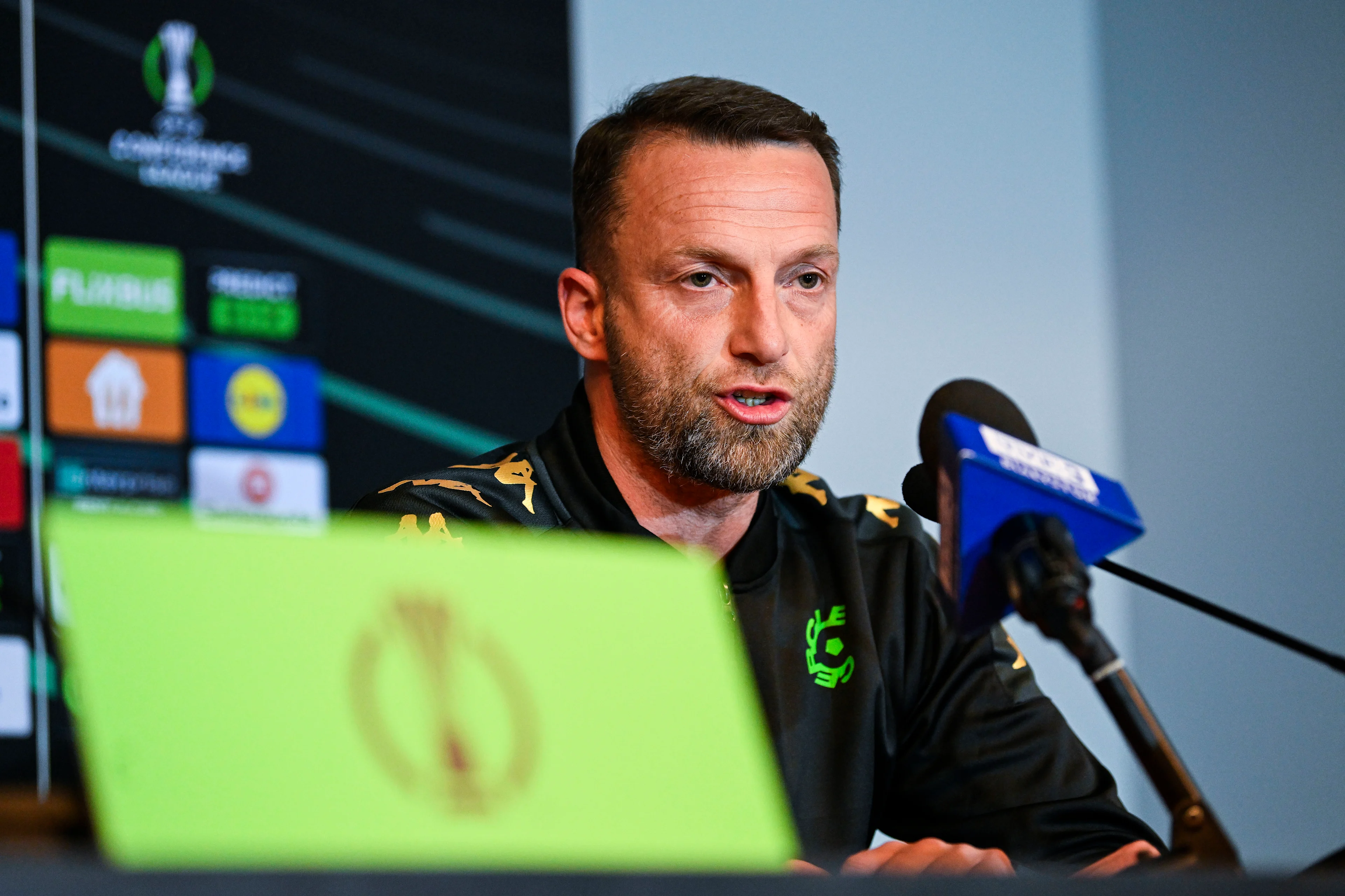 Cercle's head coach Ferdinand Feldhofer pictured during a press conference of Belgian soccer team Cercle Brugge KSV, Wednesday 05 March 2025 in Bialystok, Poland. Tomorrow Cercle will play Polish Jagiellonia Bialystok in the first leg of the round of 16 of the UEFA Conference League tournament. BELGA PHOTO TOM GOYVAERTS