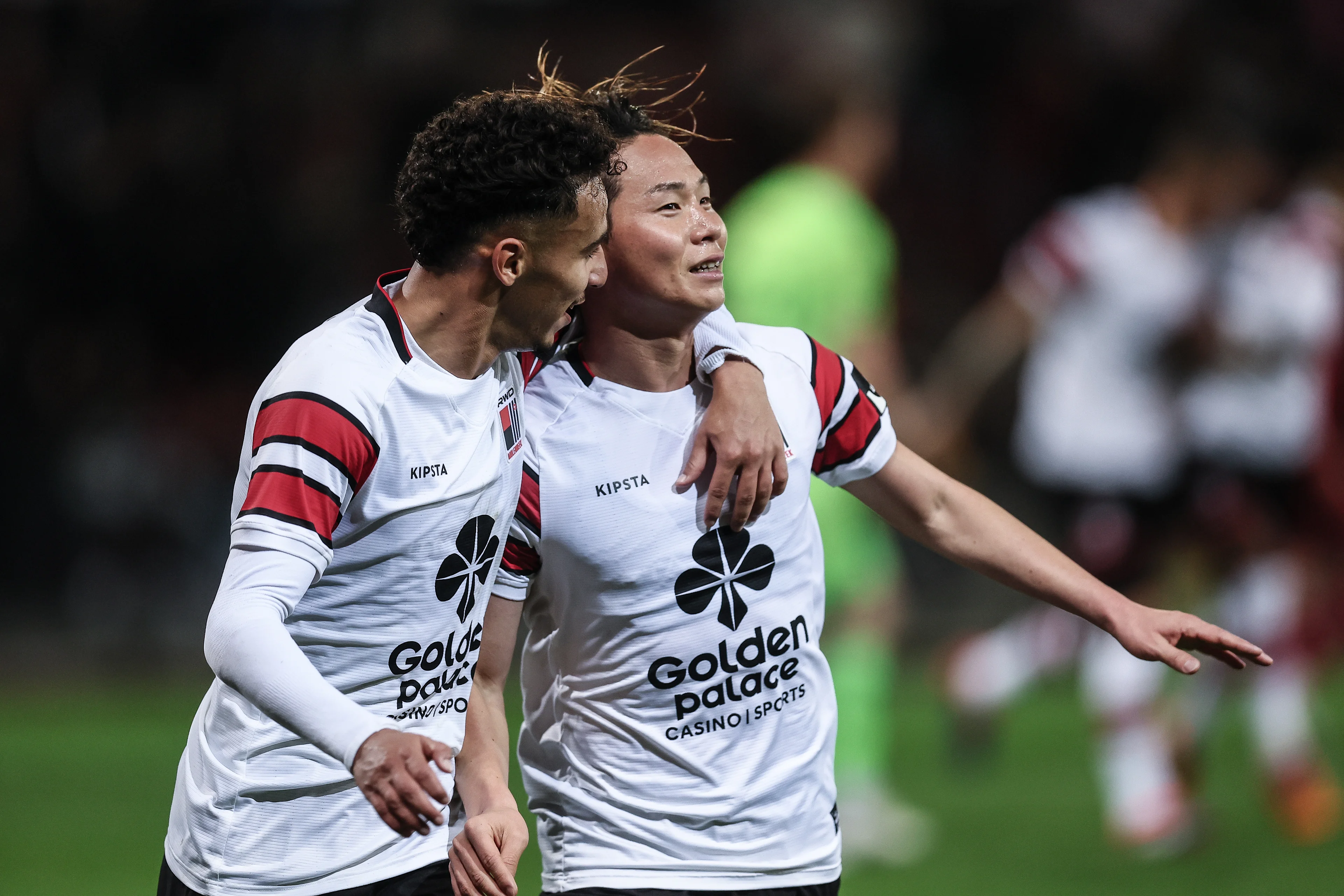 Rwdm's Abe Shuto celebrates after scoring during a soccer match between RWD Molenbeek and Zulte Waregem, Friday 01 November 2024 in Brussels, on day 10 of the 2024-2025 'Challenger Pro League' 1B second division of the Belgian championship. BELGA PHOTO BRUNO FAHY