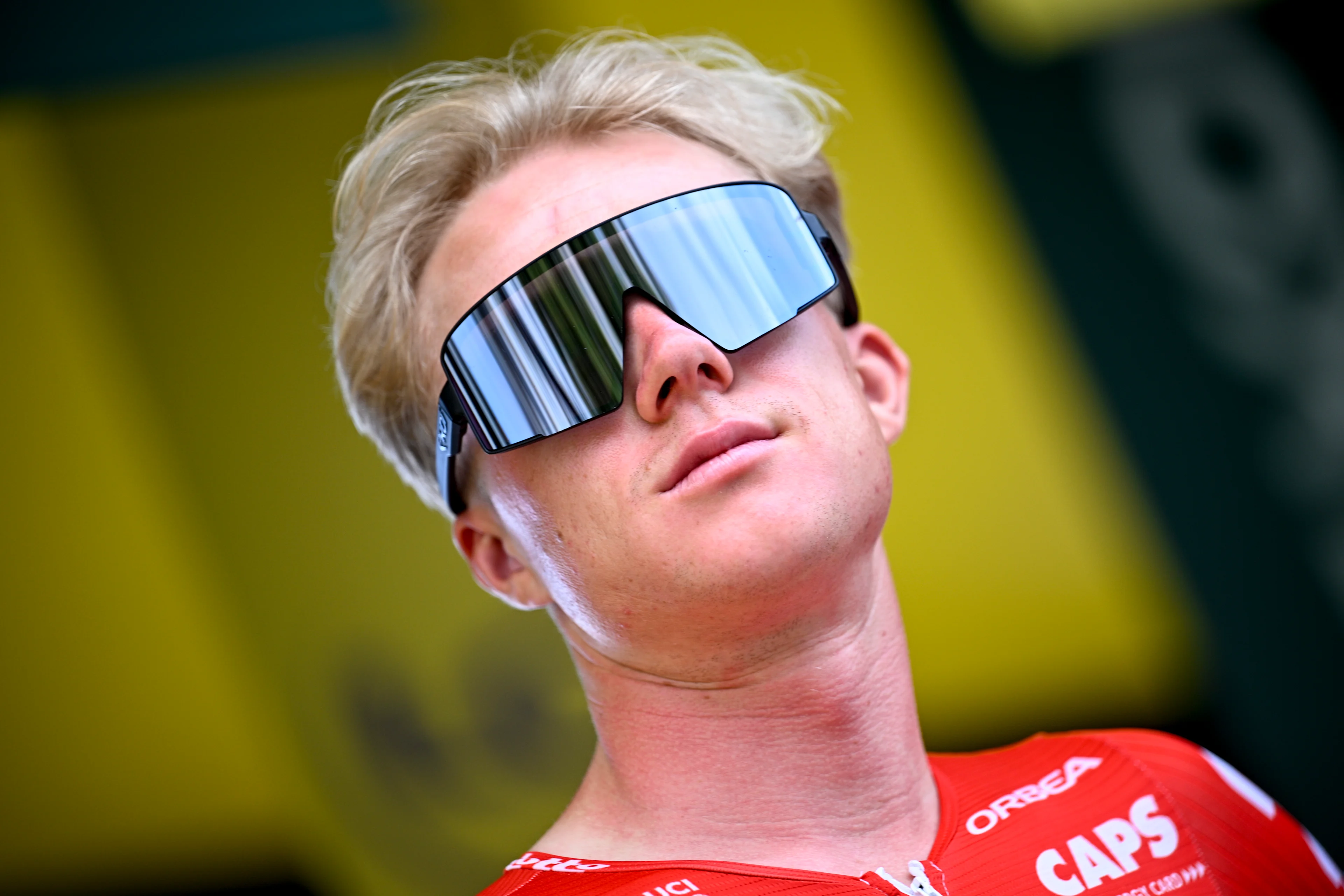 Belgian Maxim Van Gils of Lotto Dstny pictured at the start of stage 12 of the 2024 Tour de France cycling race, from Aurillac to Villeneuve-sur-Lot, France (203,6km) on Thursday 11 July 2024. The 111th edition of the Tour de France starts on Saturday 29 June and will finish in Nice, France on 21 July. BELGA PHOTO JASPER JACOBS