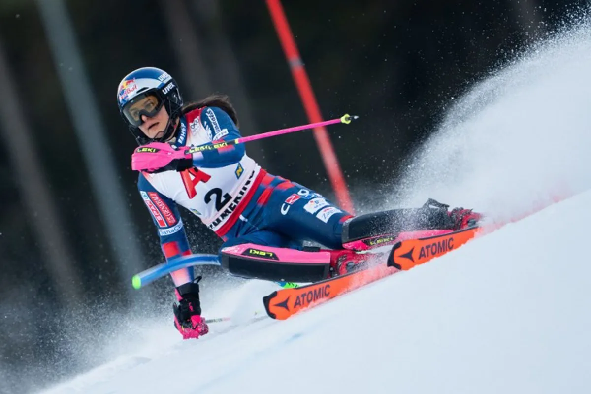 Croatia's Zrinka Ljutic competes during the first run of the women's Slalom event during the FIS Alpine Skiing Women's World Cup in Semmering, Austria on December 29, 2024.  GEORG HOCHMUTH / APA / AFP