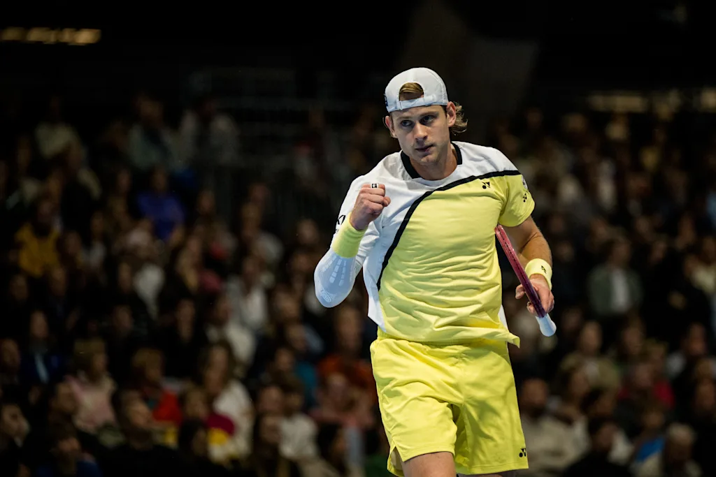 Zizou Bergs of Belgium celebrates during the European Open ATP tennis tournament in Brussels, on Friday 23 October 2026. This year's edition of the tournament is taking place from 17 to 25 October BELGA PHOTO JASPER JACOBS