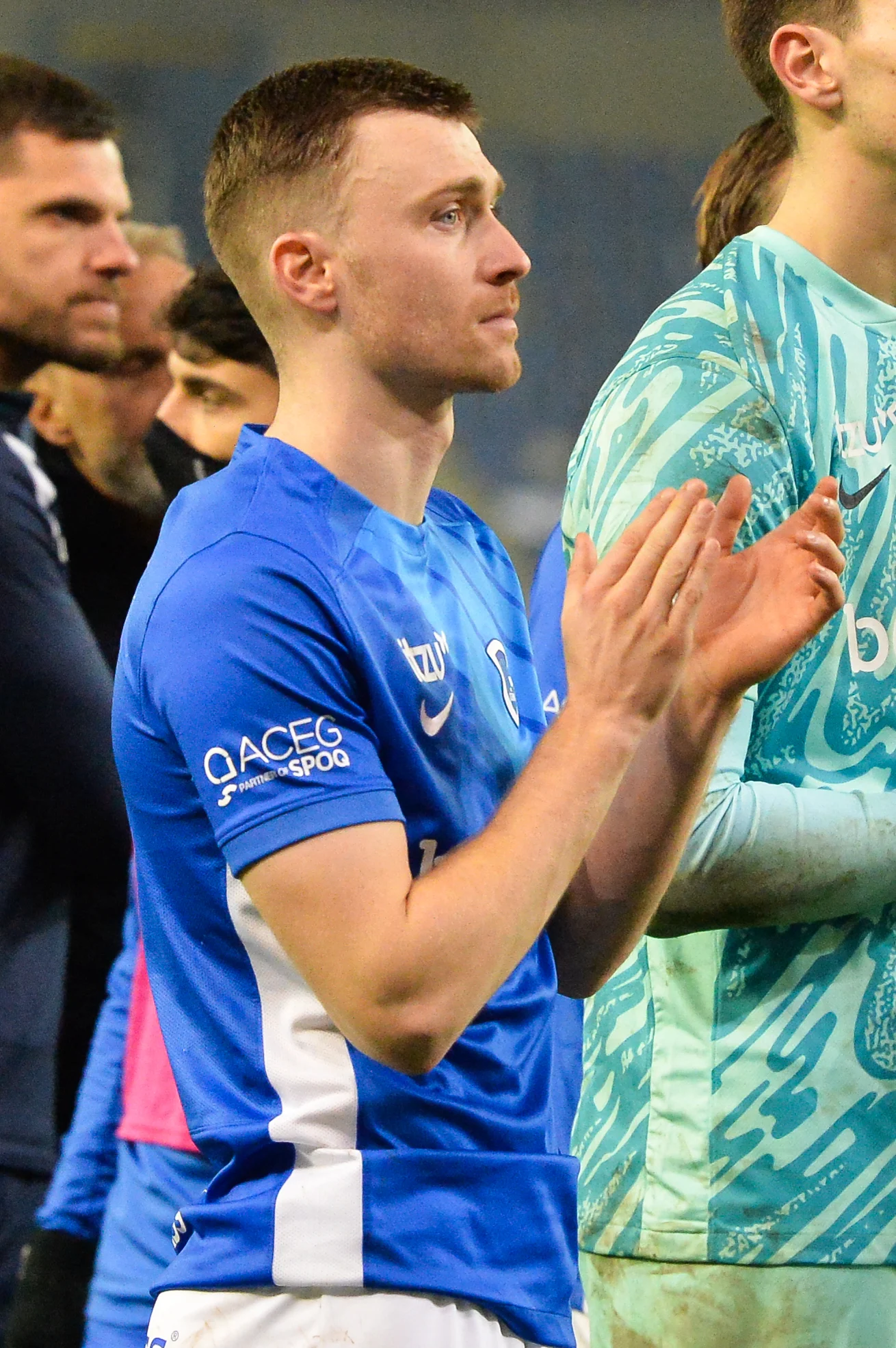 Genk's Bryan Heynen looks dejected after a soccer game between KRC Genk and Club Brugge KV, Wednesday 05 February 2025 in Brugge, the return in the 1/2 finals of the 'Croky Cup' Belgian soccer cup. BELGA PHOTO JILL DELSAUX