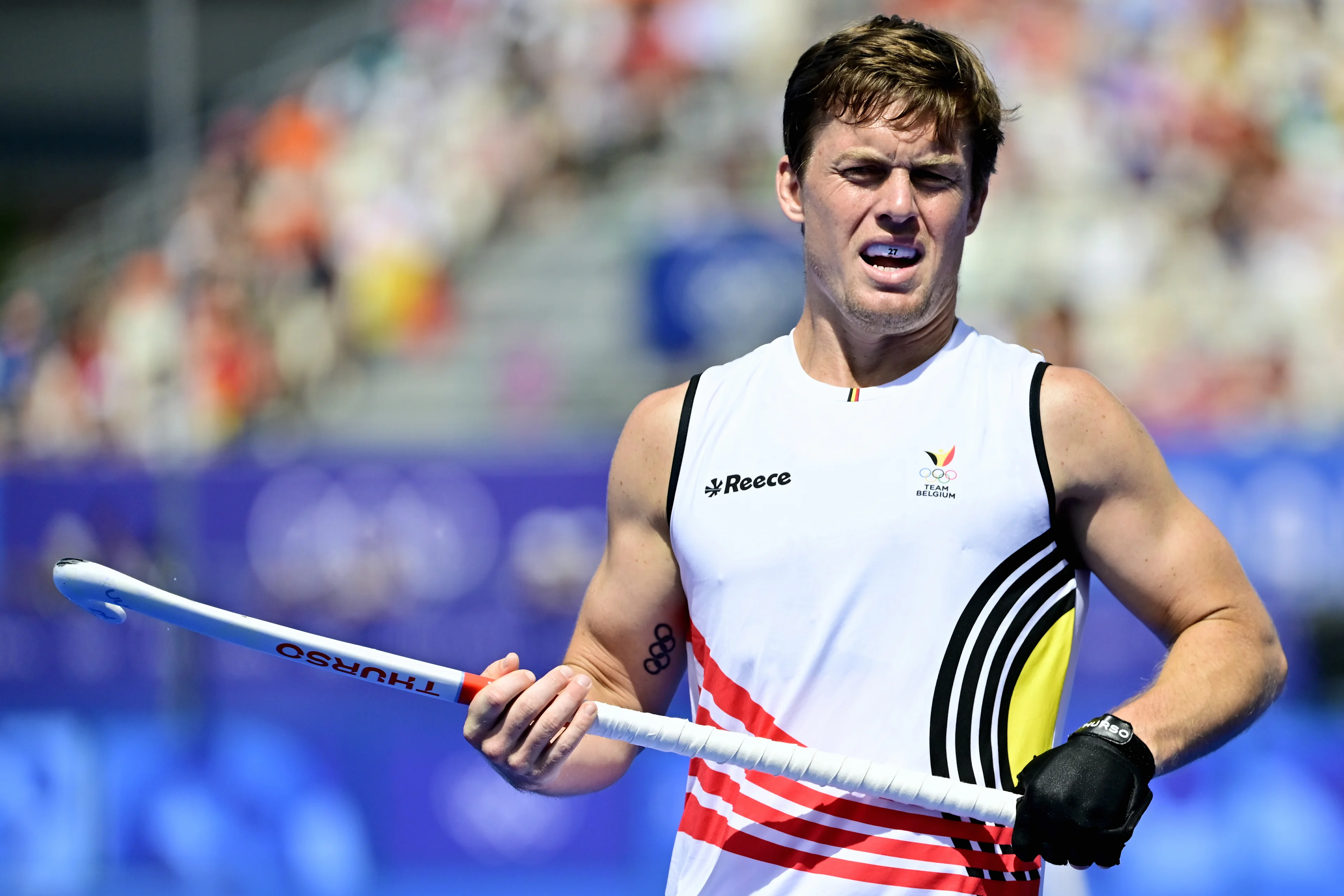 Red Lions' Tom Boon pictured during a hockey game between Belgium's national team the Red Lions and Spain, a quarter-final game at the Paris 2024 Olympic Games, on Sunday 04 August 2024 in Paris, France. The Games of the XXXIII Olympiad are taking place in Paris from 26 July to 11 August. The Belgian delegation counts 165 athletes competing in 21 sports. BELGA PHOTO DIRK WAEM