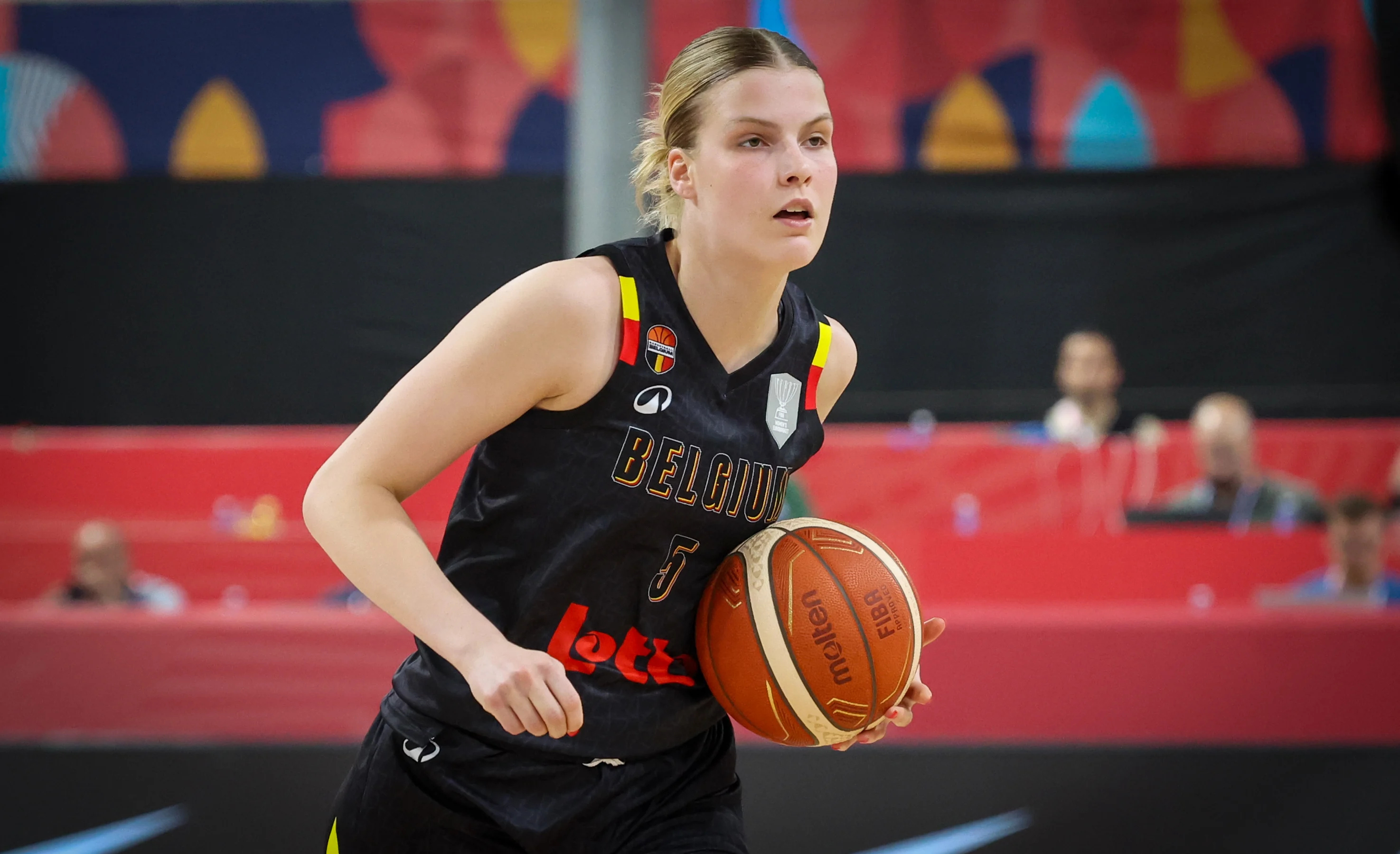 Belgium's Nastja Claessens pictured in action during the second game in the group stage (group C) between Montenegro and Belgian national women team 'the Belgian Cats', in Brno, Czech Republlic, on Friday 20 June 2025, at the FIBA Women's EuroBasket 2025. BELGA PHOTO VIRGINIE LEFOUR