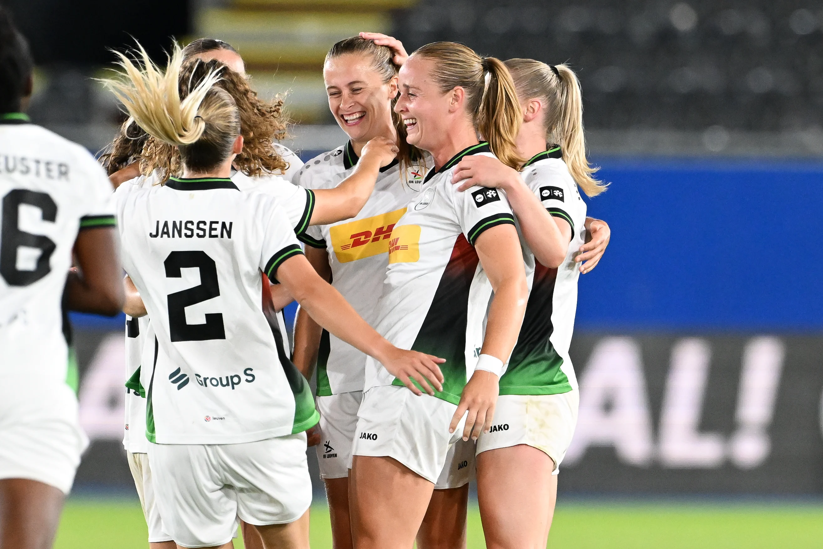 OHL's Julie Biesmans celebrates after scoring during a game between Oud-Heverlee Leuven Women and Poland women team Czarni Sosnowiec,  Wednesday 2 September 2026 in Leuven, a return leg in the third round qualification game in the UEFA Women's Champions League. OHL Women won 1-4 the first leg. BELGA PHOTO JILL DELSAUX