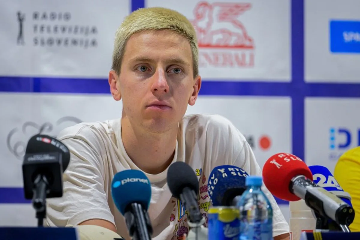Tour de France's five-time winner Slovenian rider Tadej Pogacar looks on as attends a press conference ahead of the start of the Pogi Challenge cycling event in his hometown in Komenda, Slovenia on July 31, 2026. Jure Makovec / AFP