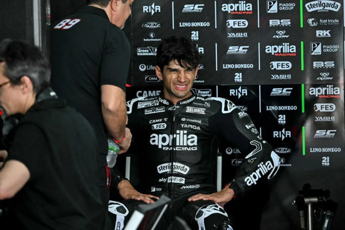Aprilia Racing's Spanish rider Jorge Martin reacts during the first day of the 2025 MotoGP pre-season test at the Sepang International Circuit in Sepang on February 5, 2025. MOHD RASFAN / AFP