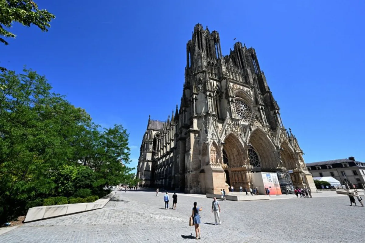 This photograph shows the Gothic Notre-Dame de Reims Cathedral in Reims, eastern France, on July 4, 2025. FRANCOIS NASCIMBENI / AFP