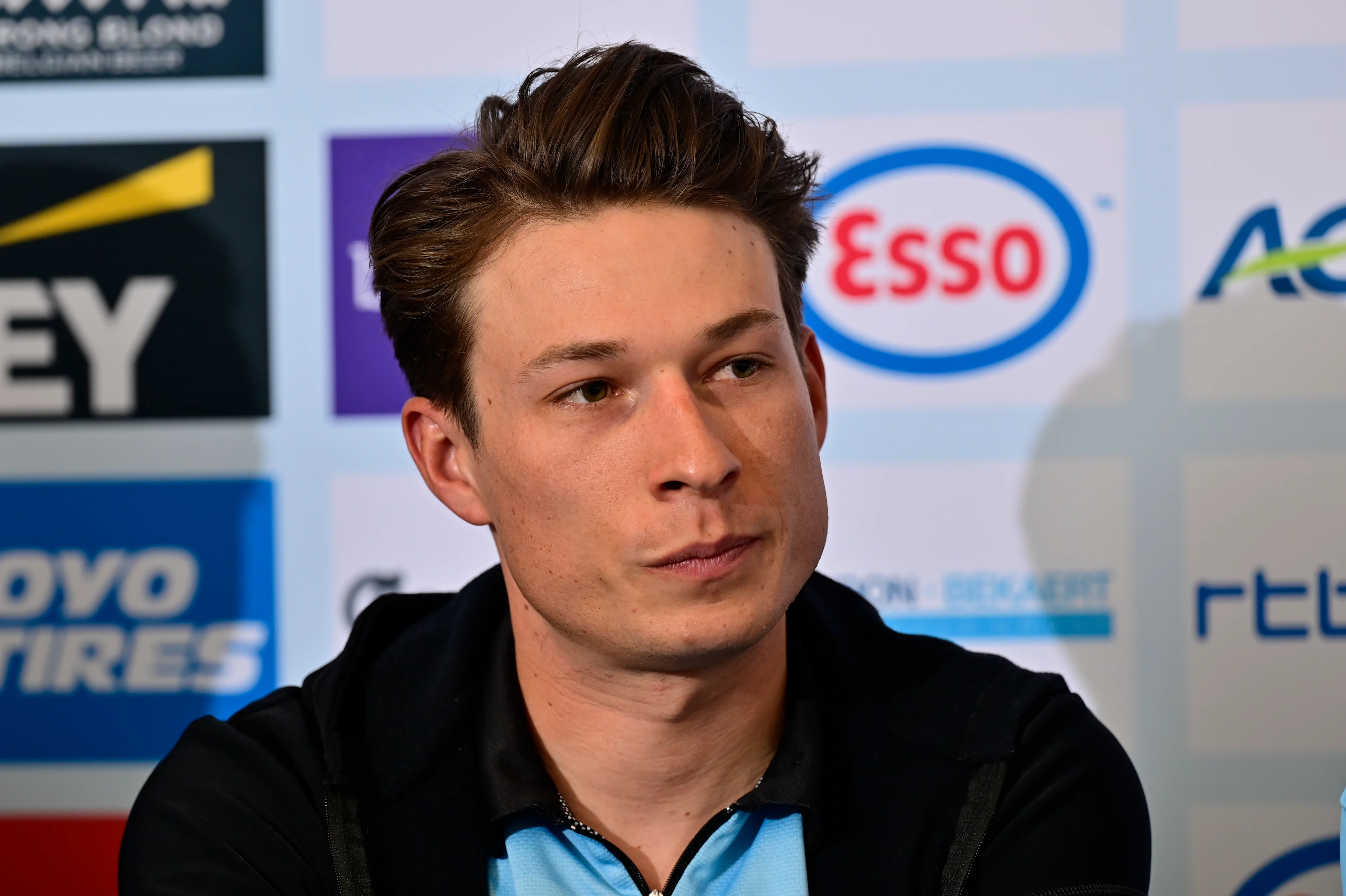 Belgian Jasper Philipsen pictured during a press conference of the Belgian team at the European Championship 2024, in Hasselt, Friday 13 September 2024. The UEC Road European Championships 2024 will take place from 11 to 15 september in Limburg, Belgium. BELGA PHOTO DIRK WAEM