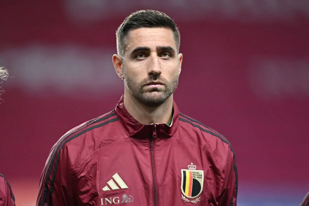 Belgium's goalkeeper #01 Koen Casteels listens to their national anthem prior to the UEFA Nations League football match League A, Group A2, Day 1, Belgium v Israel in Debrecen, Hungary, on September 6, 2024.  Attila KISBENEDEK / AFP