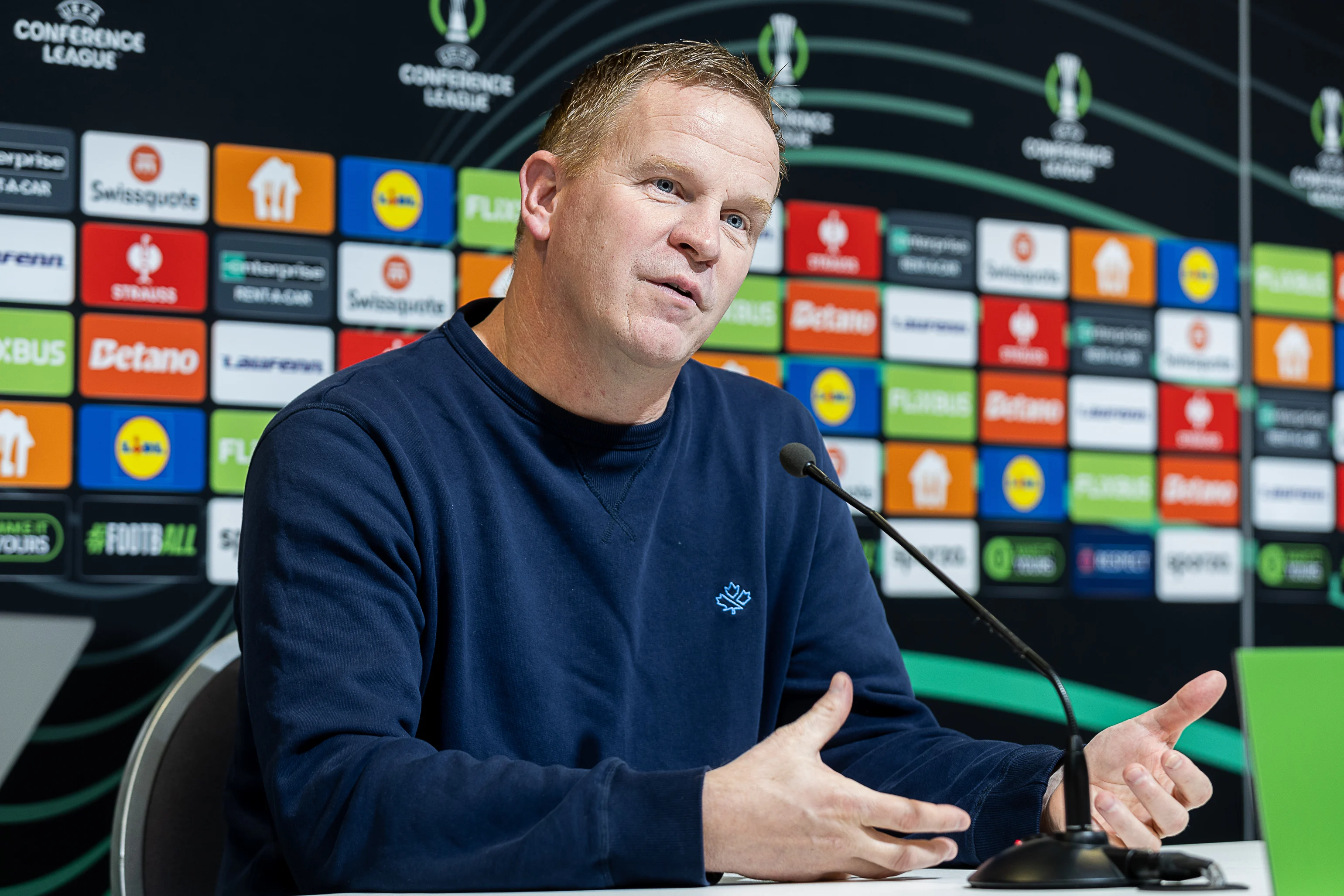 Gent's head coach Wouter Vrancken pictured during a press conference of Belgian first division team KAA Gent, in Gent, Wednesday 06 November 2024. Tomorrow, KAA Gent will play against Cypriot team Omonia FC on the third day of the group stage of the UEFA Conference League tournament. BELGA PHOTO JAMES ARTHUR GEKIERE