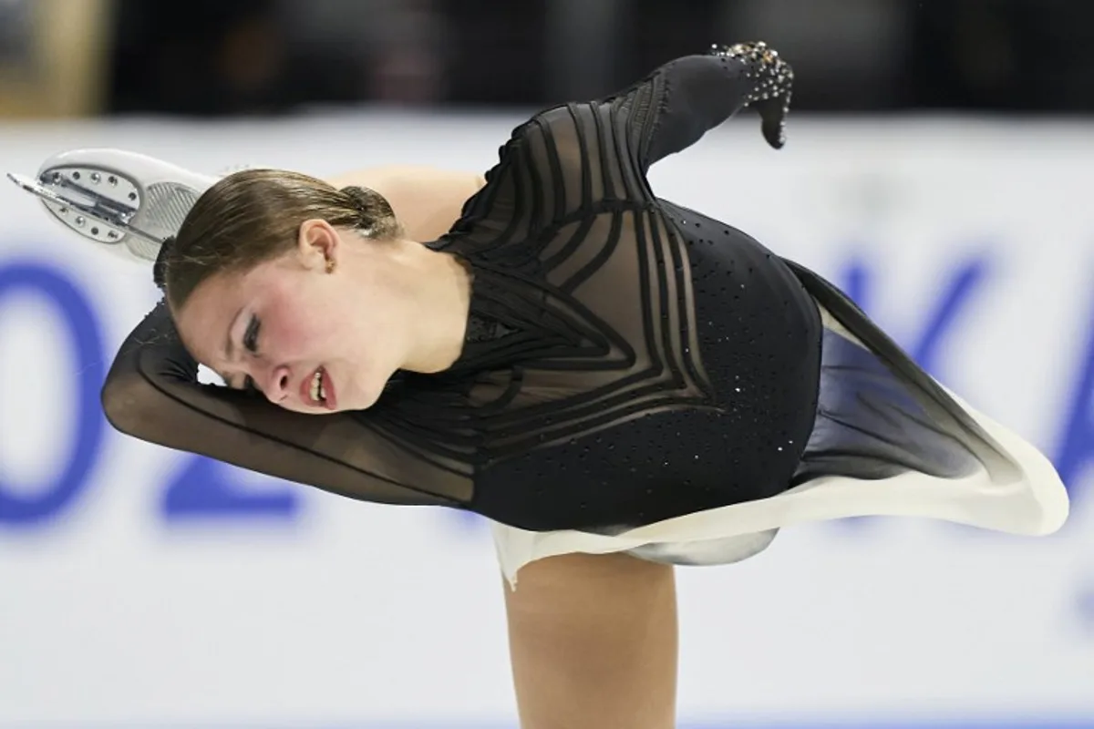 Nina Pinzarrone of Belgium skates her short program in the women's competition during the ISU Grand Prix of Figure Skating "2024 Skate America" at the Credit Union of Texas Event Center in Allen, Texas on October 18, 2024.   Geoff Robins / AFP