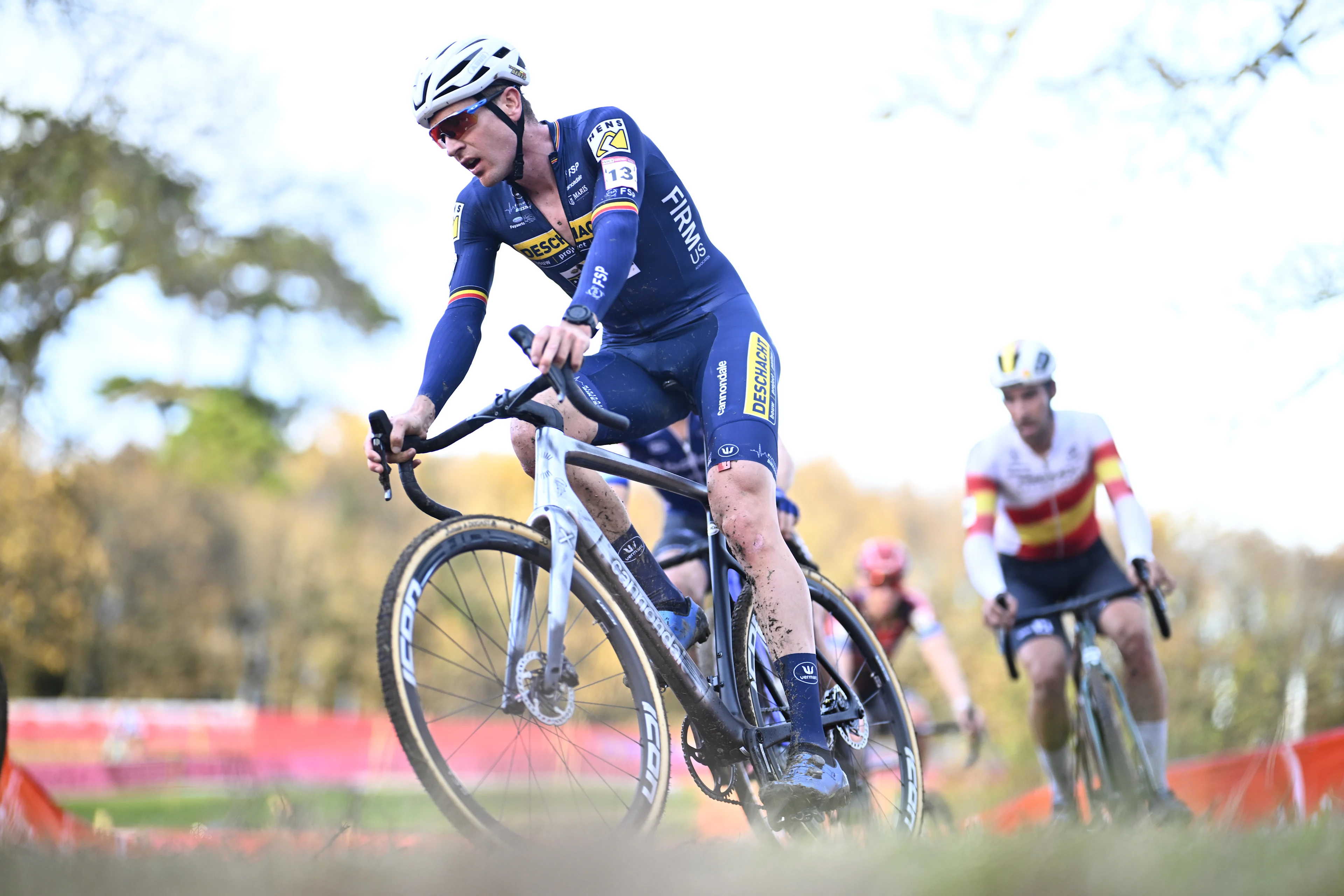 Belgian Toon Aerts pictured in action during the men's elite race of the World Cup cyclocross cycling event in Dublin, Ireland, stage 2 (out of 12) of the UCI World Cup cyclocross competition, . BELGA PHOTO JASPER JACOBS