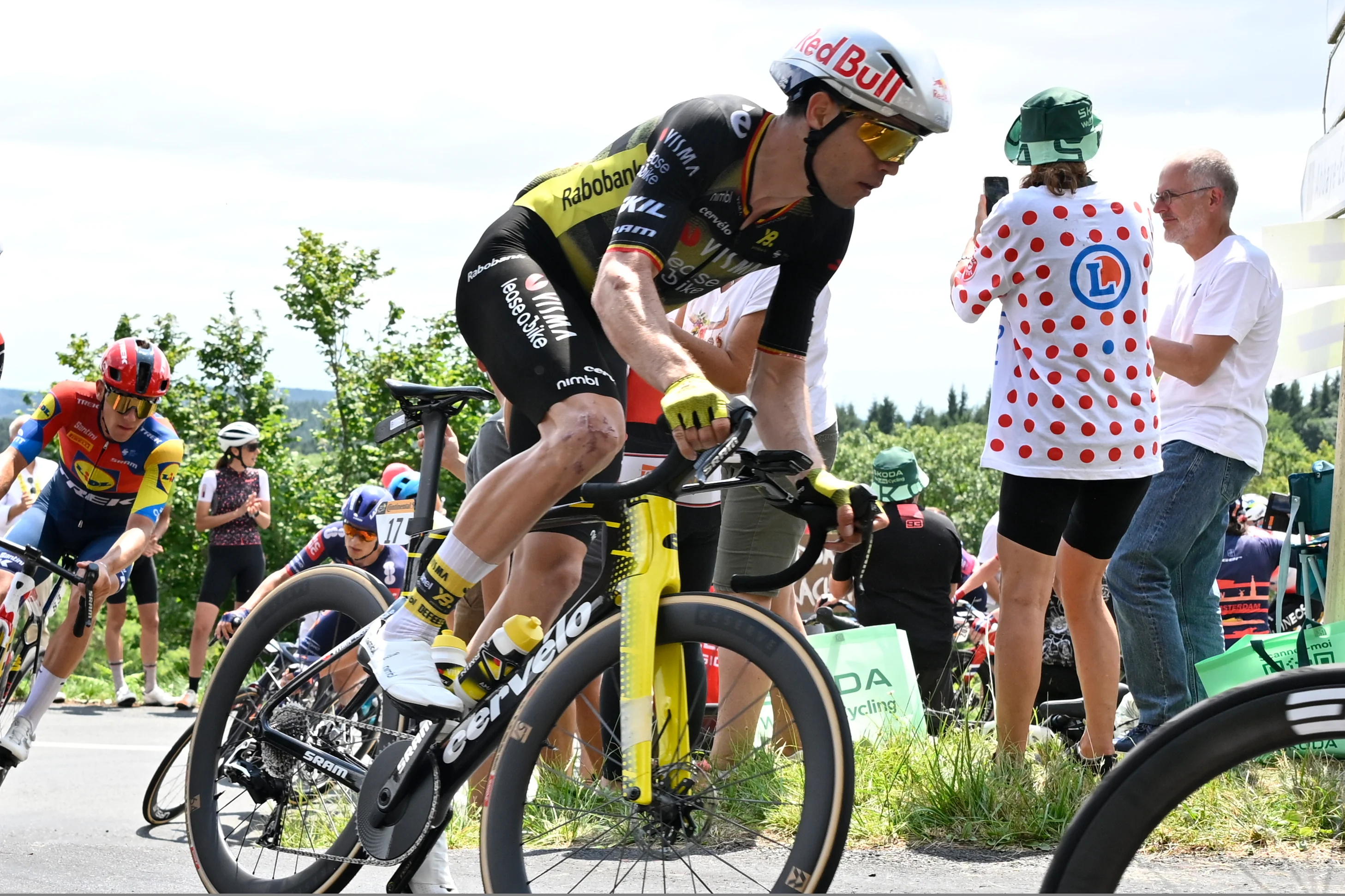 Belgian Wout van Aert of Team Visma-Lease a Bike pictured in action during stage 15 of the 2025 Tour de France cycling race, from Muret to Carcasonne (169 km), on Sunday 20 July 2025 in France. The 112th edition of the Tour de France starts on Saturday 5 July in Lille, France, and will finish in Paris, France on the 27th of July. BELGA PHOTO POOL JAN DE MEULENEIR
