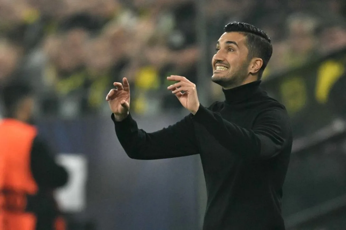 Dortmund's Turkish headcoach Nuri Sahin reacts during the UEFA Champions League football match between Borussia Dortmund and Celtic in Dortmund, western Germany on October 1, 2024.  INA FASSBENDER / AFP