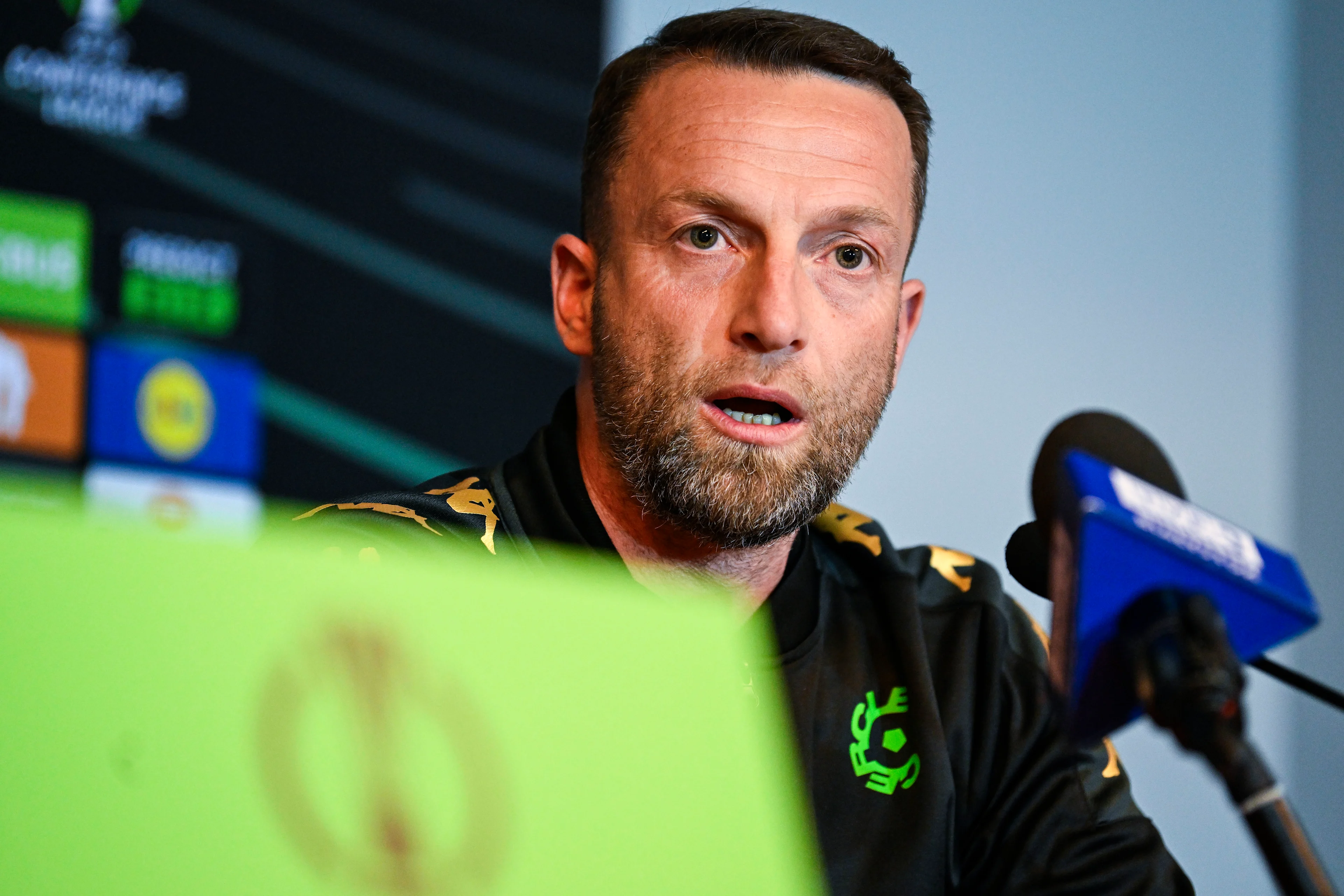 Cercle's head coach Ferdinand Feldhofer pictured during a press conference of Belgian soccer team Cercle Brugge KSV, Wednesday 05 March 2025 in Bialystok, Poland. Tomorrow Cercle will play Polish Jagiellonia Bialystok in the first leg of the round of 16 of the UEFA Conference League tournament. BELGA PHOTO TOM GOYVAERTS