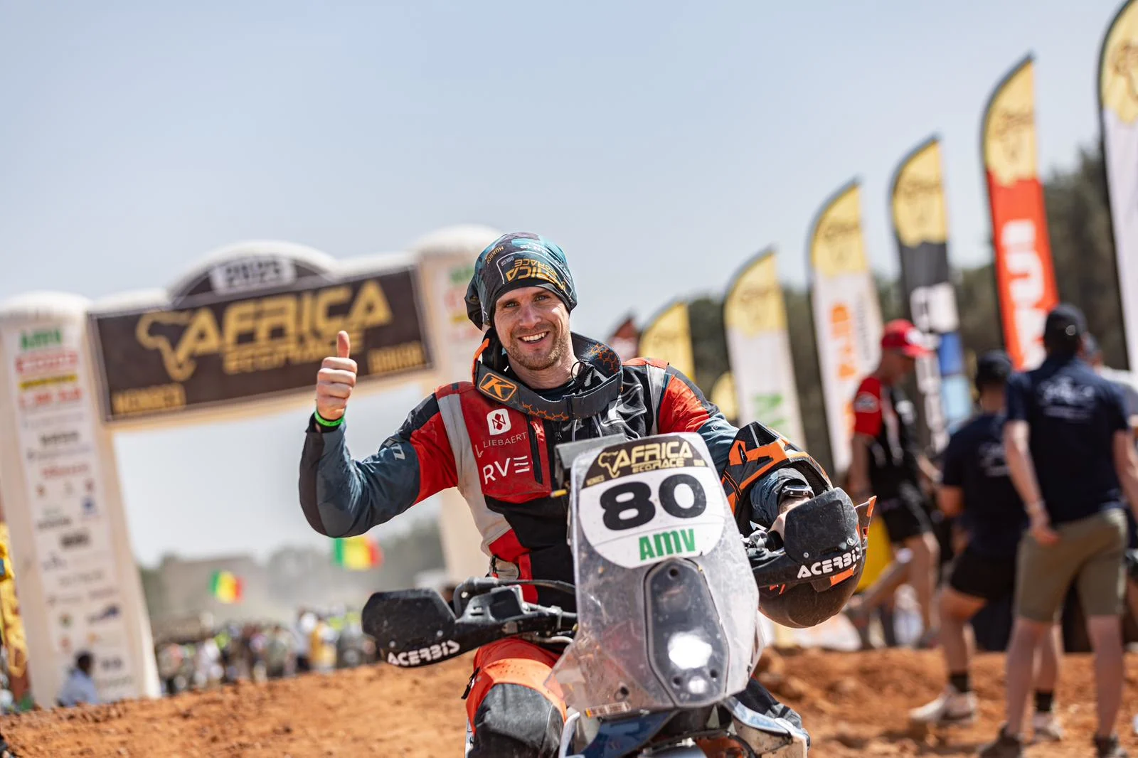 ATTENTION EDITORS - HAND OUT PICTURES - EDITORIAL USE ONLY - MANDATORY CREDIT: RALLYCOOL PHOTOGRAPHY  Hand out picture released by Eric Dupain shows Mathieu Liebaert at the finish line of the Africa Eco Race, Sunday 12 January 2025, in Lac Rose, Senegal.  *** Belga and Belga Editorial Board decline all responsibility regarding the content of this picture. *** BELGA PHOTO HAND OUT RALLYCOOL PHOTOGRAPHY