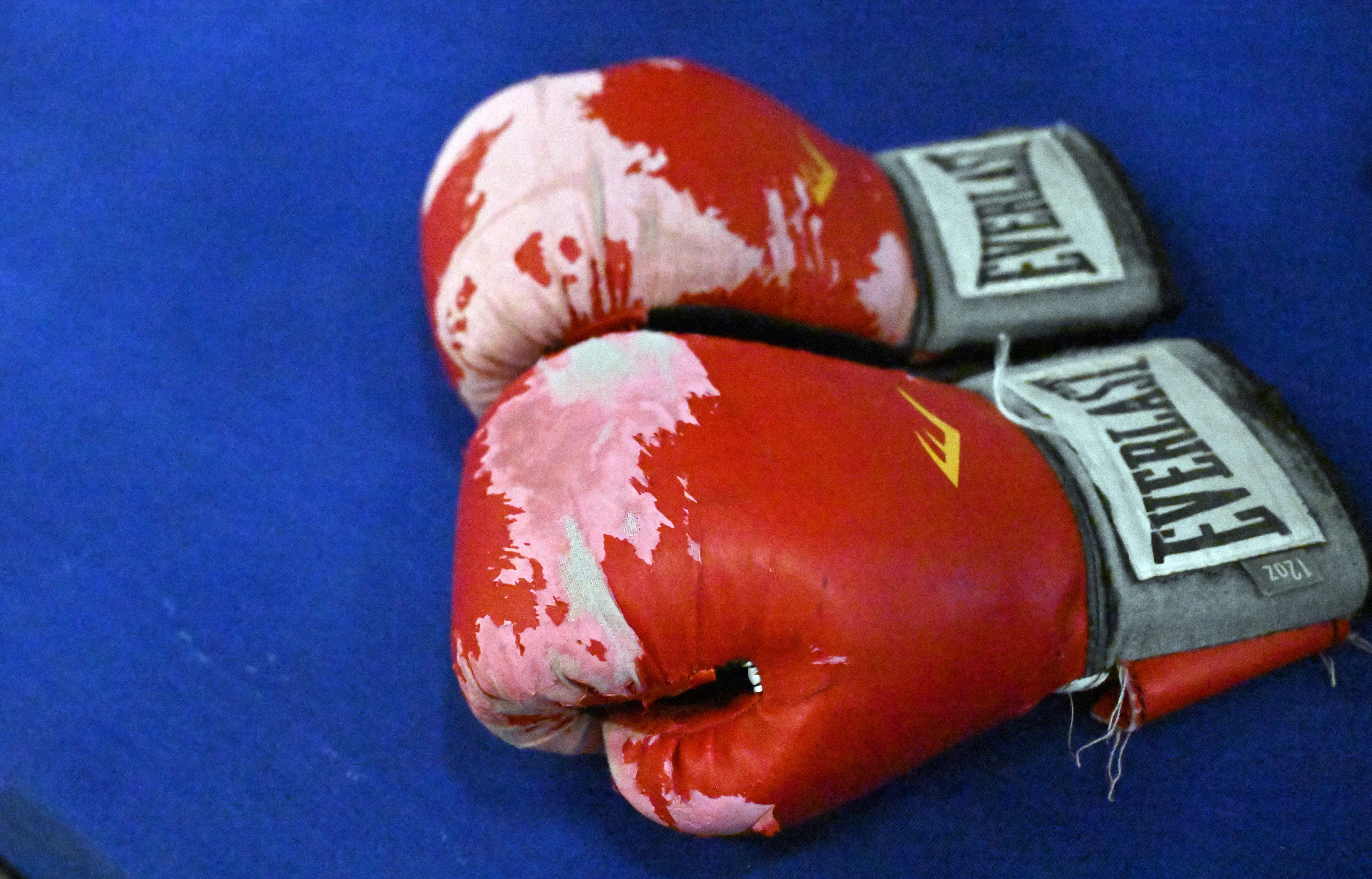 Illustration picture shows boxing gloves during a training camp organized by the BOIC-COIB Belgian Olympic Committee in Belek, Turkey, Thursday 16 November 2023. The camp takes place from 11 to 25 November. BELGA PHOTO ERIC LALMAND