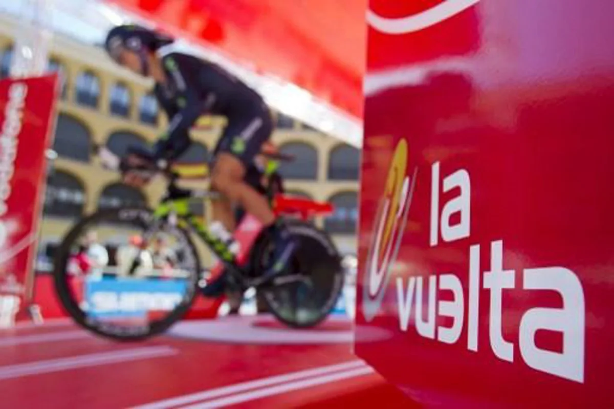 A picture taken on September 4, 2013 shows the logo of La Vuelta during the 11th stage of the 68th edition of La Vuelta Tour of Spain, a 38,8km individual time-trial, in Tarazona.  AFP PHOTO/ JAIME REINA