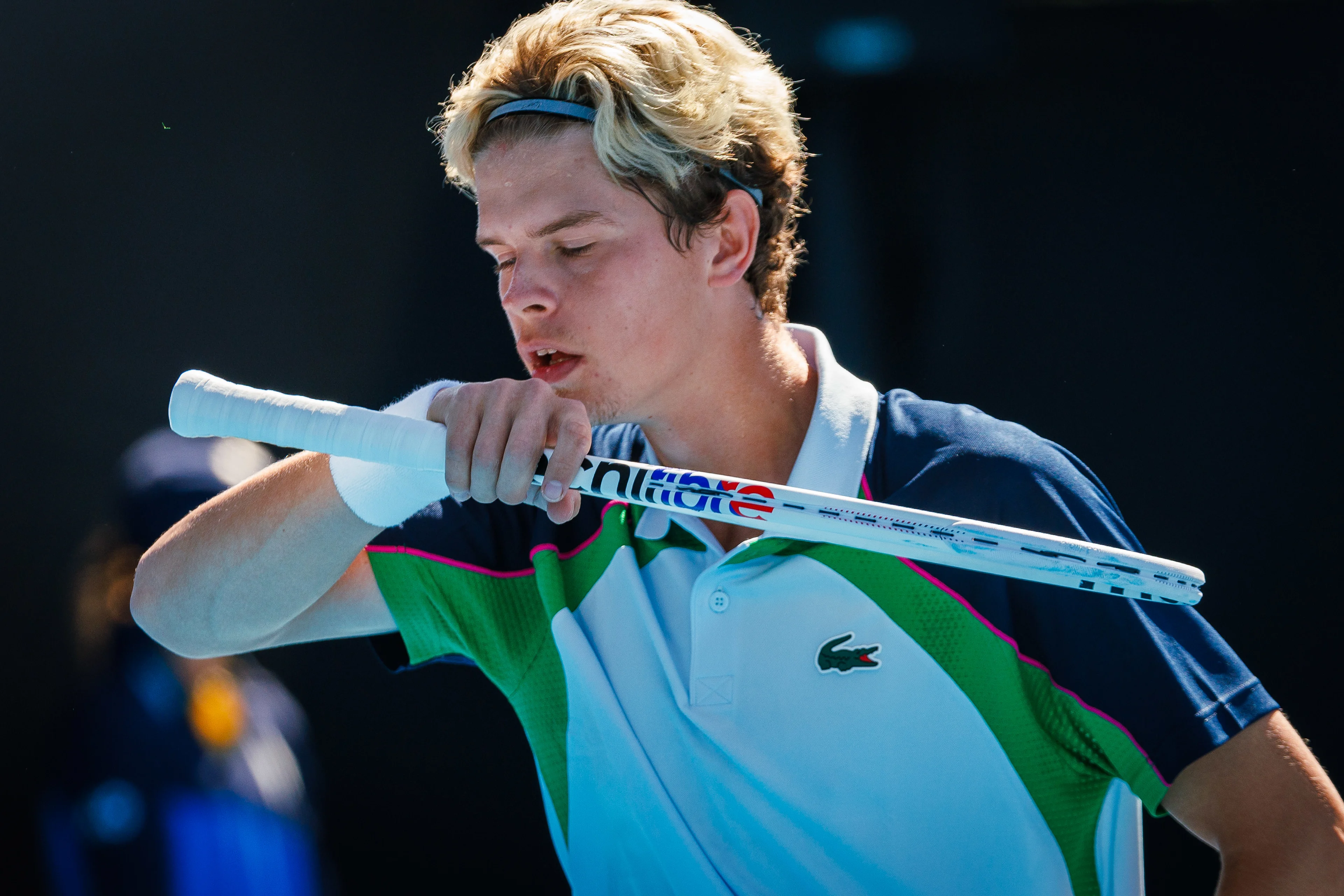 Belgian Alexander Blockx pictured during a men's qualifying singles first round game between Belgian Blockx and American Spizzirri, at the 'Australian Open' Grand Slam tennis tournament, Tuesday 07 January 2025 in Melbourne Park, Melbourne, Australia. The 2025 edition of the Australian Grand Slam takes place from January 14th to January 28th. BELGA PHOTO PATRICK HAMILTON