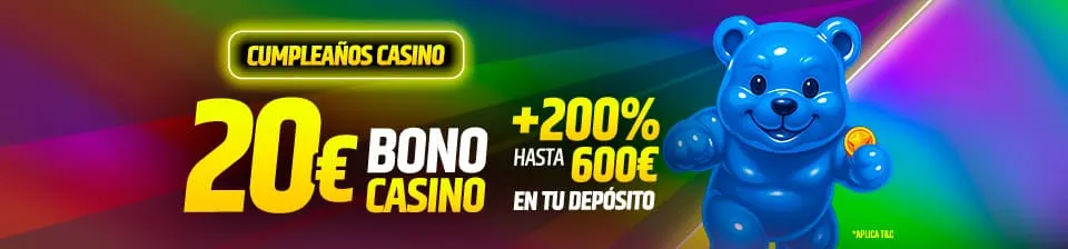 Te regalamos 20€ en bono de casino y un 200% hasta 600€ en tu depósito.