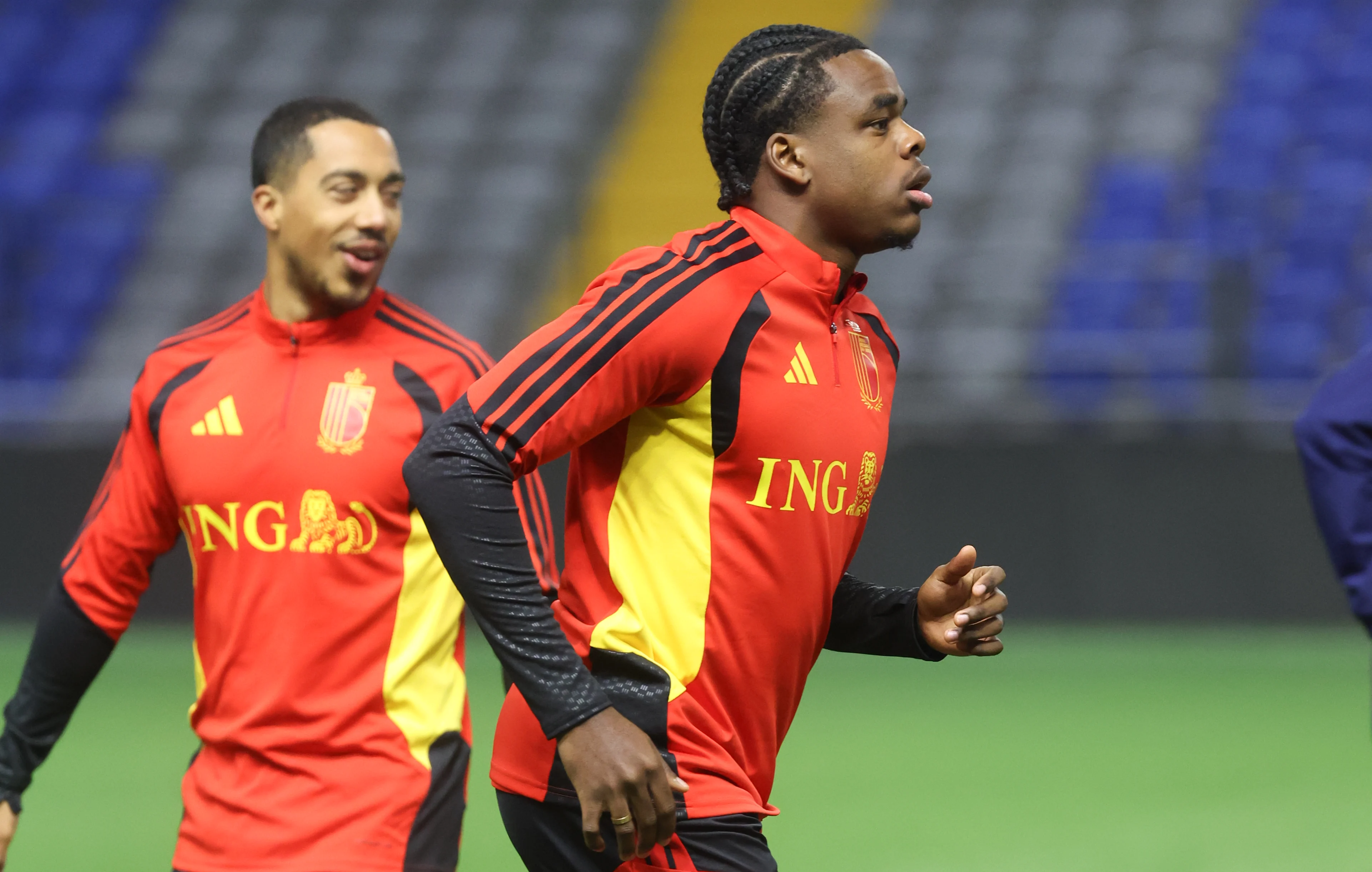Belgium's Nathan Ngoy pictured during a training session of Belgian national soccer team the Red Devils in Astana, Kazakhstan on Friday 14 November 2025. Tomorrow they will meet Kazakhtstan, in qualifier 7/8 for the 2026 FIFA World Cup. BELGA PHOTO VIRGINIE LEFOUR