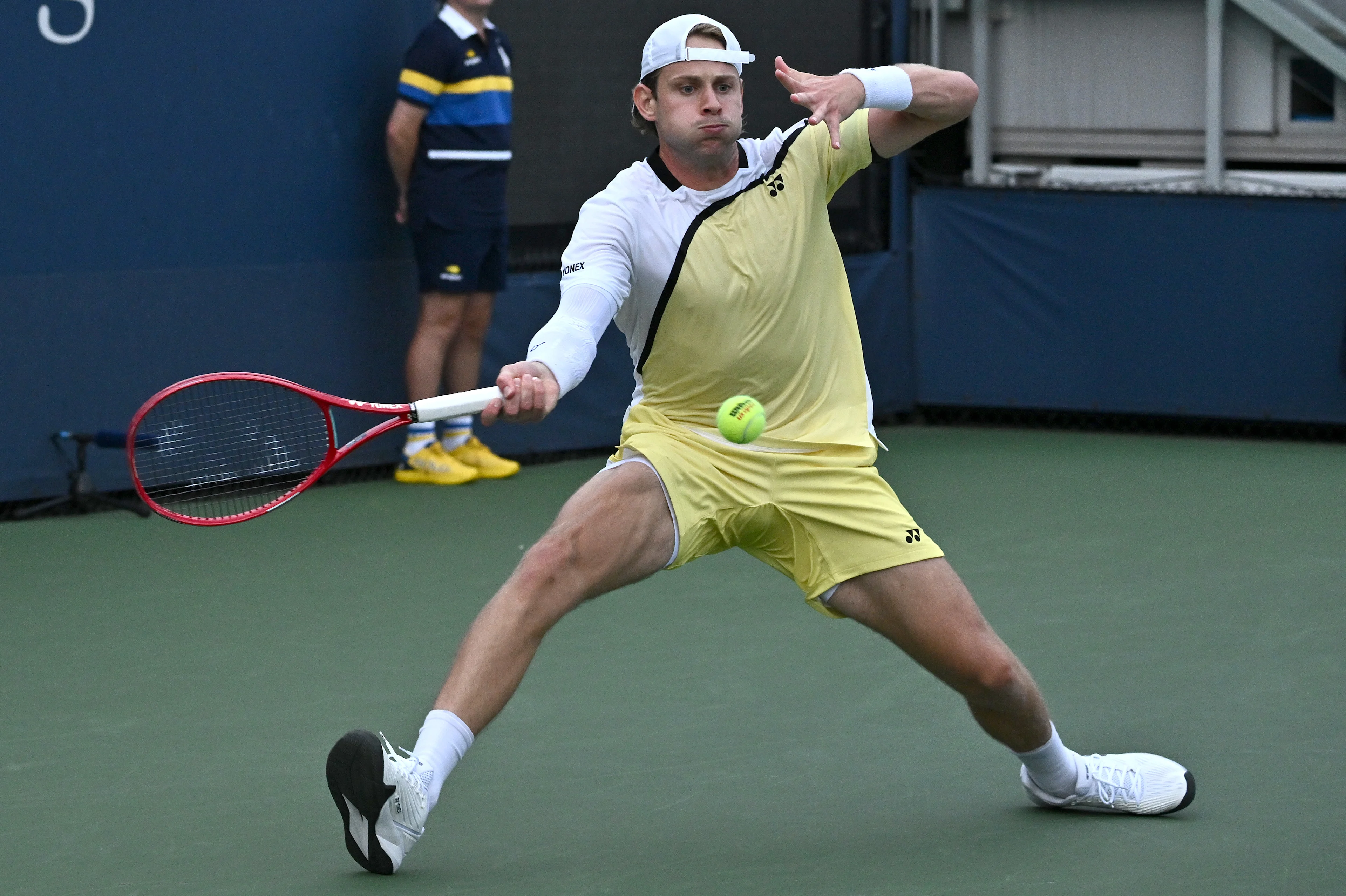 Zizou Bergs of Belgium plays against Carlos Taberner of Spain during the Men singles Round 1 of the 2026 US Open Tennis Championship, USTA Billie Jean King National Tennis Center in Flushing Meadow-Corona Park, in the Queens borough of New York, NY, September 1, 2026. (Photo by Anthony Behar/Sipa USA) BELGA PHOTO BENELUX ONLY