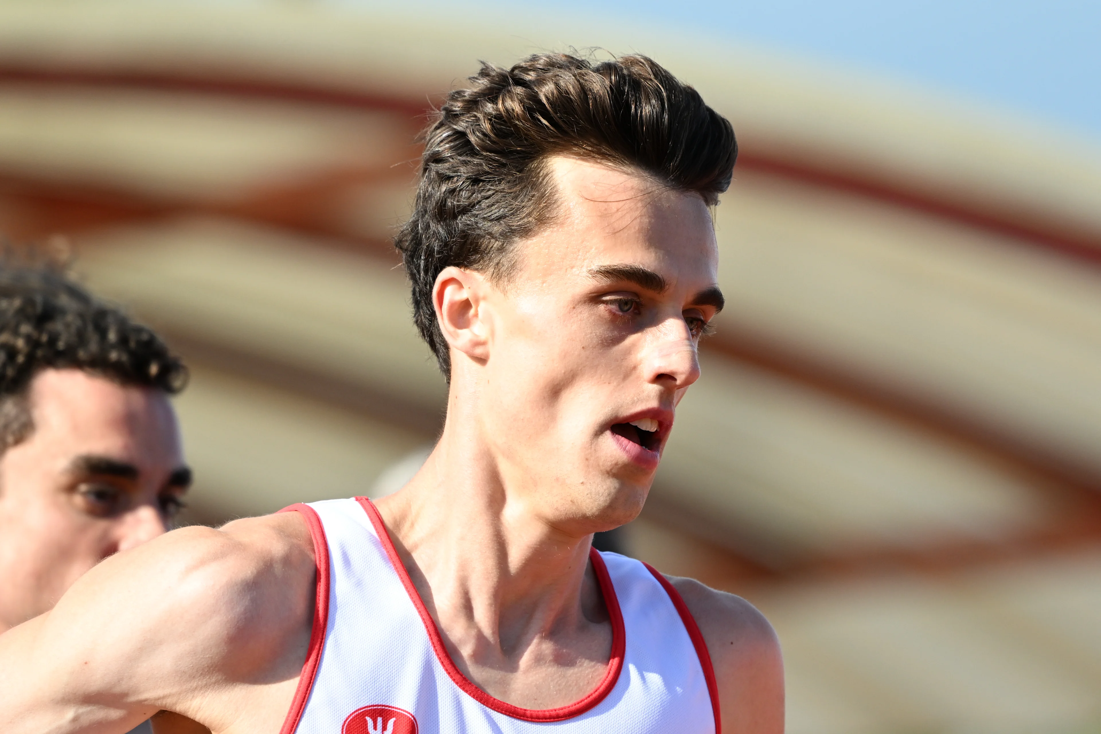 Belgian Pieter Sisk pictured in action during the men's 1500m, at the Belgian athletics championships, Sunday 26 July 2026 in Kessel-Lo, Leuven. BELGA PHOTO JILL DELSAUX