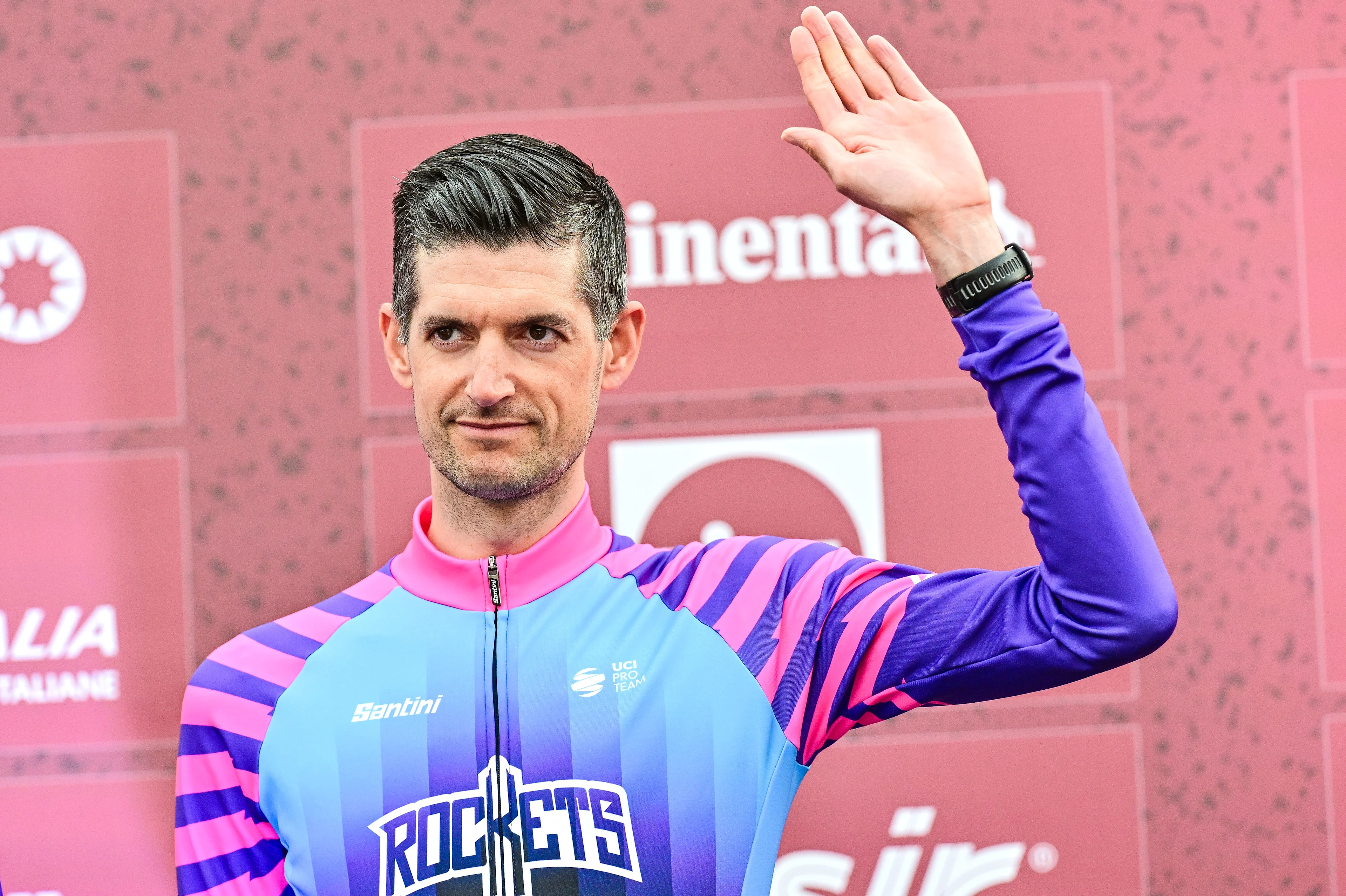 Dutch Wout Poels of Unibet Rose Rockets pictured during the team presentations ahead of the 'Strade Bianche' one day cycling race from and to Siena, Italy, Friday 06 March 2026. BELGA PHOTO DIRK WAEM