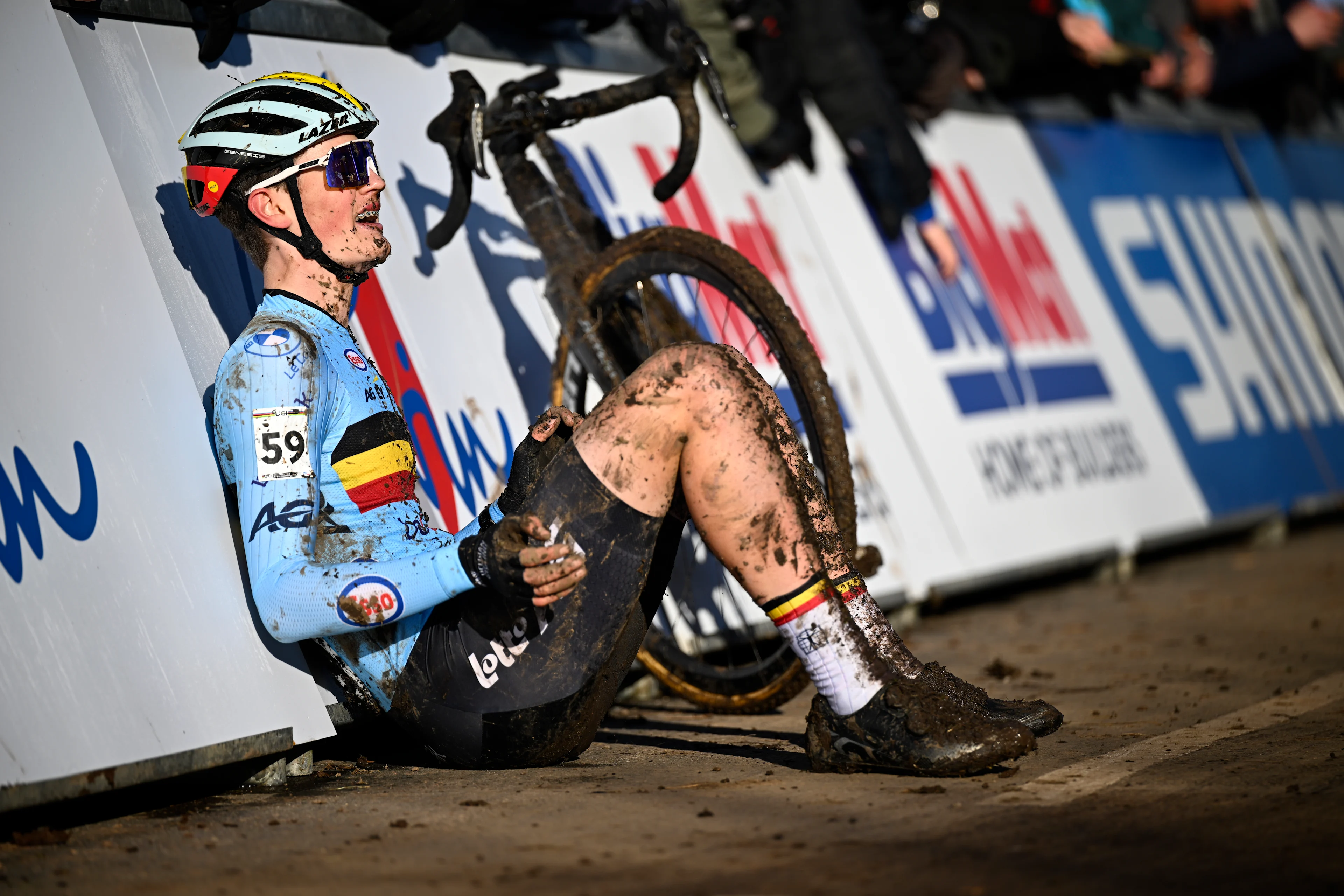 Belgian Mats Vanden Eynde pictured after the junior men competition of the UCI cyclocross World Championship, in Lievin, France, Sunday 02 February 2025. The world championships are taking place from 31 January until 02 February. BELGA PHOTO JASPER JACOBS