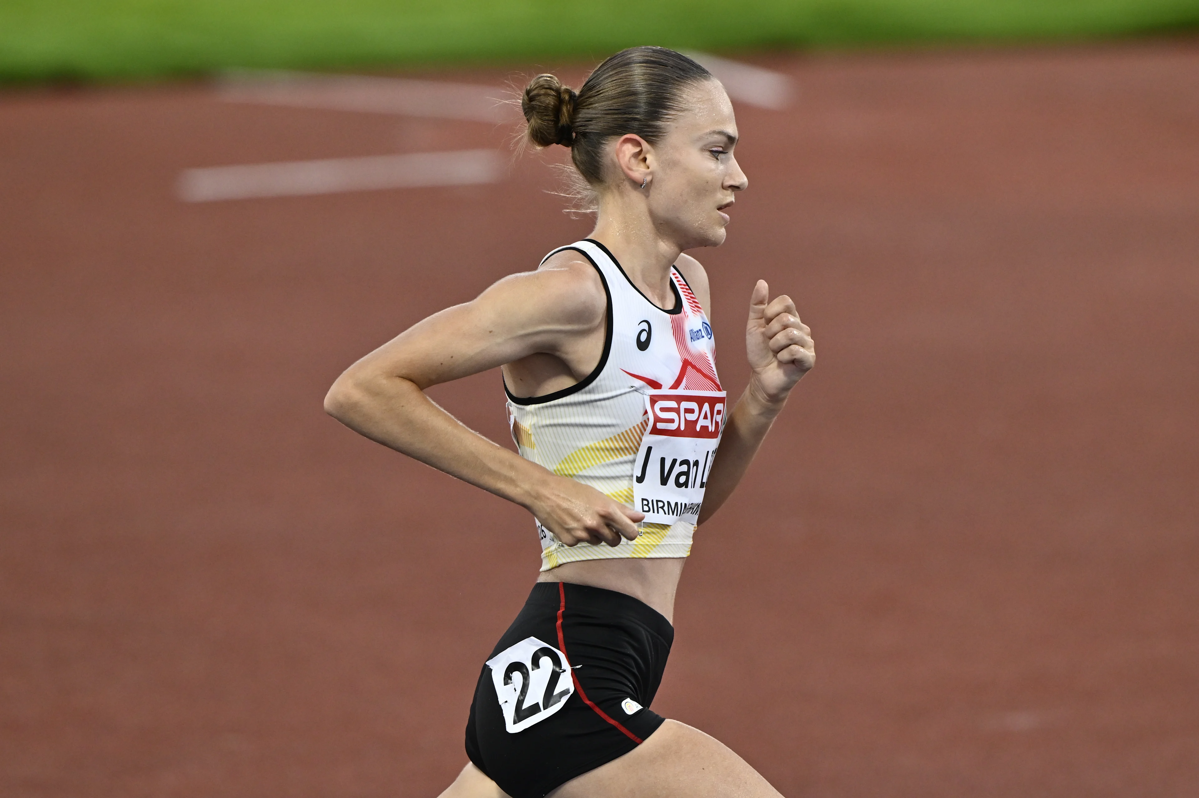 Belgian Jana Van Lent pictured in action during the women's 10.000m race  on the fifth day of the European Athletics Championships (August 10-18) in Birmingham, United Kingdom, on Friday 14 August 2026. BELGA PHOTO ERIC LALMAND
