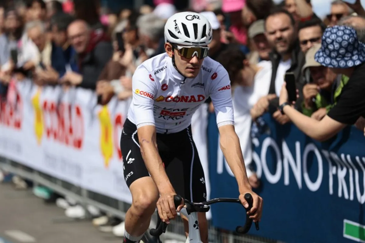UAE Team Emirates - XRG Spanish rider Igor Arrieta arrives at the presentation prior the 7th stage of the Giro d'Italia 2026 - Tour of Italy cycling race between Formia and Blockhaus, Italy, on May 15, 2026. Luca Bettini / AFP