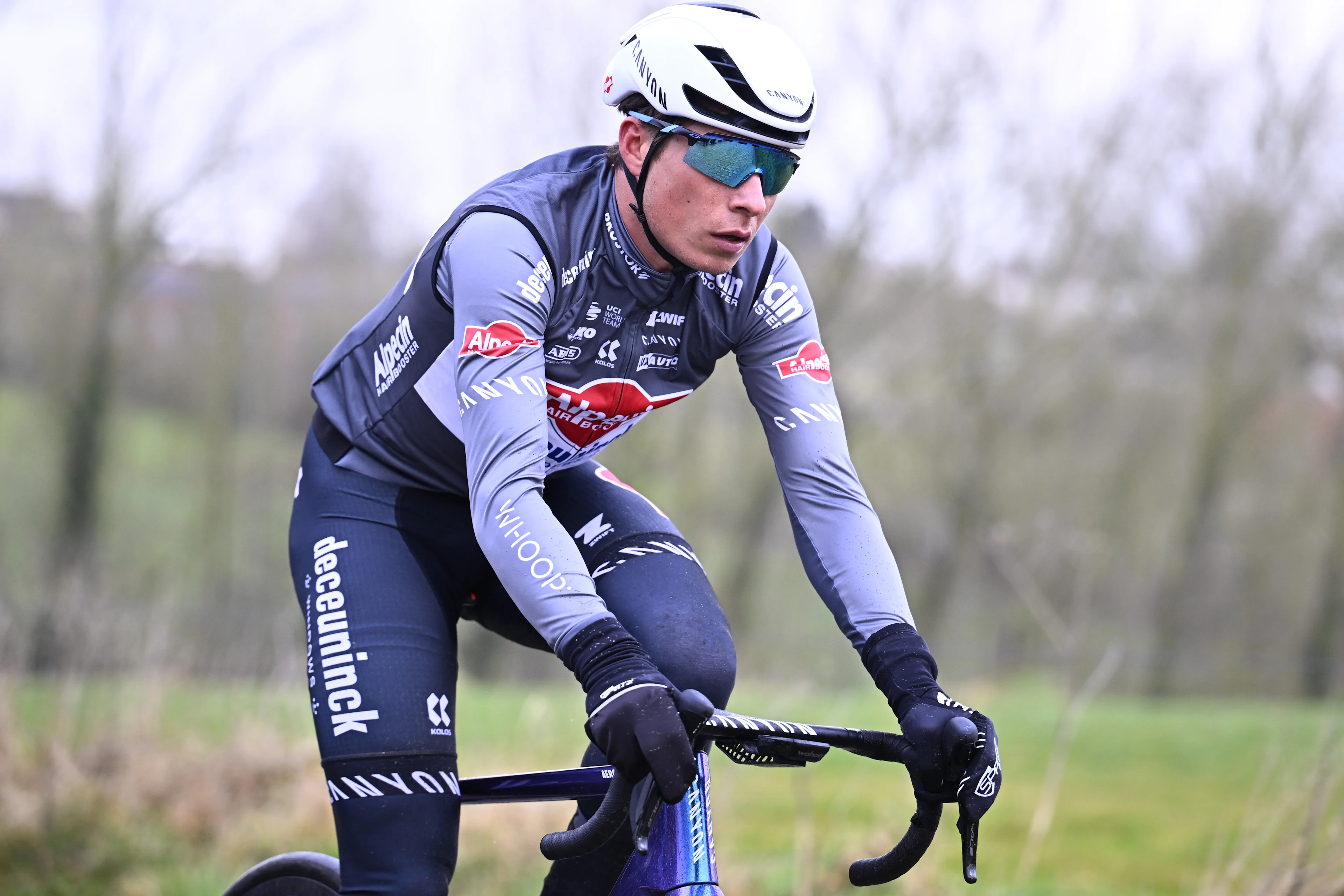 Belgian Jasper Philipsen pictured in action during a track reconnaissance session ahead this weekend's one-day cycling race Omloop Het Nieuwsblad, opening race of the Flemish classic one day races season, . BELGA PHOTO JASPER JACOBS